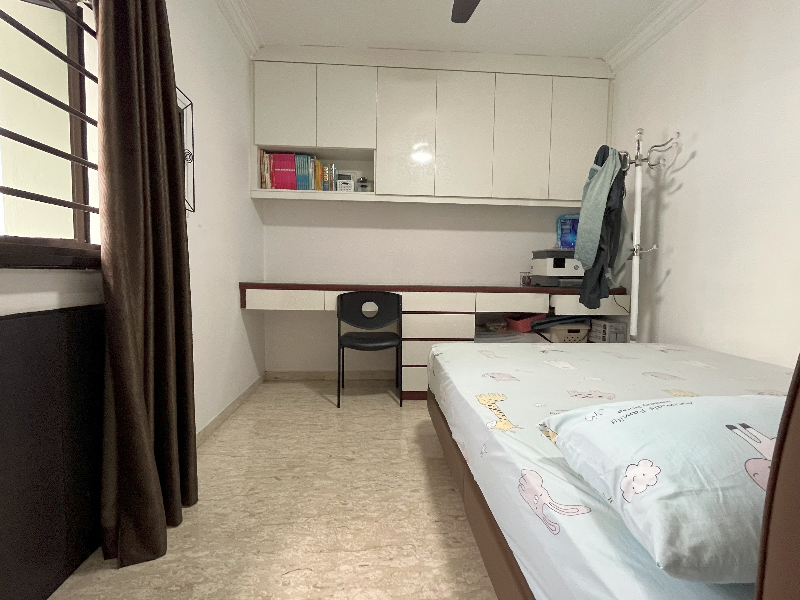 Journey to the west - The beginning of a Modern, Minimalist Maisonette - Small, tidy bedroom with a window, brown curtains