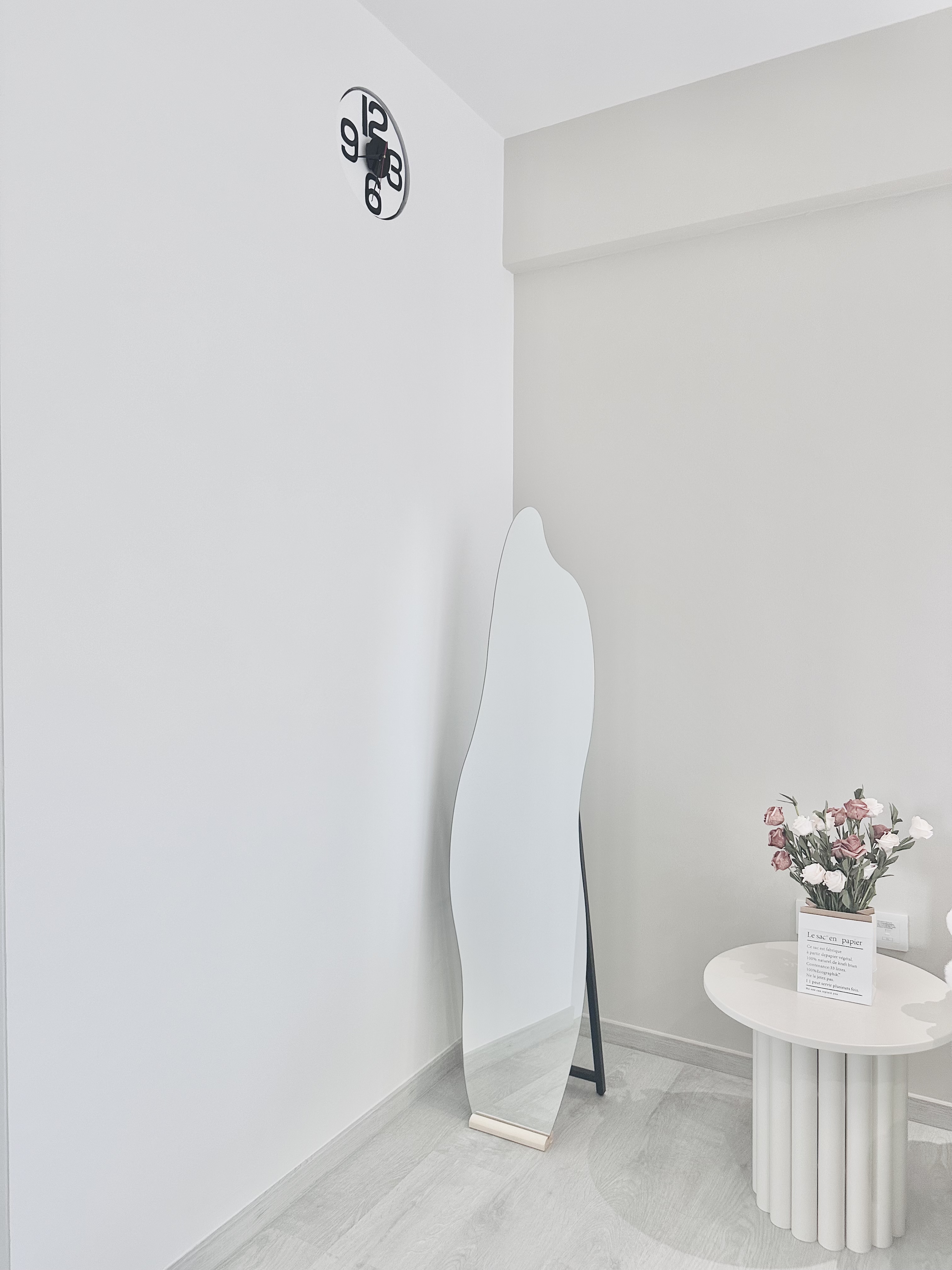 Tranquil white haven at Tengah under 34K  | Living room  - Minimalist wall clock, modern decor, white wall, sleek design
