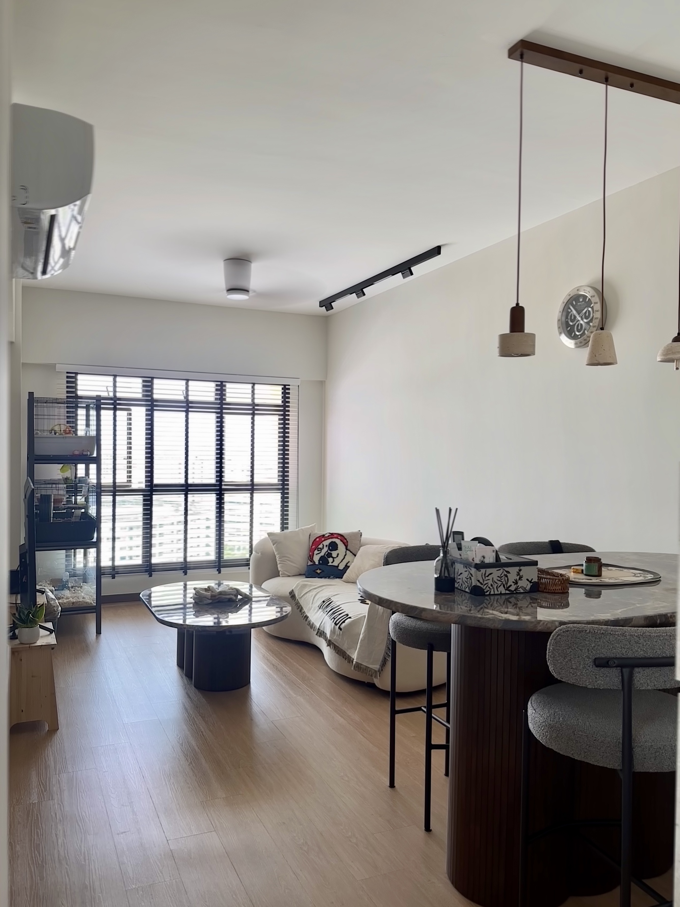 Living Room with No Built-ins | Modern Minimalist in the East <$40K - Modern minimalist living room, sleek ceiling light