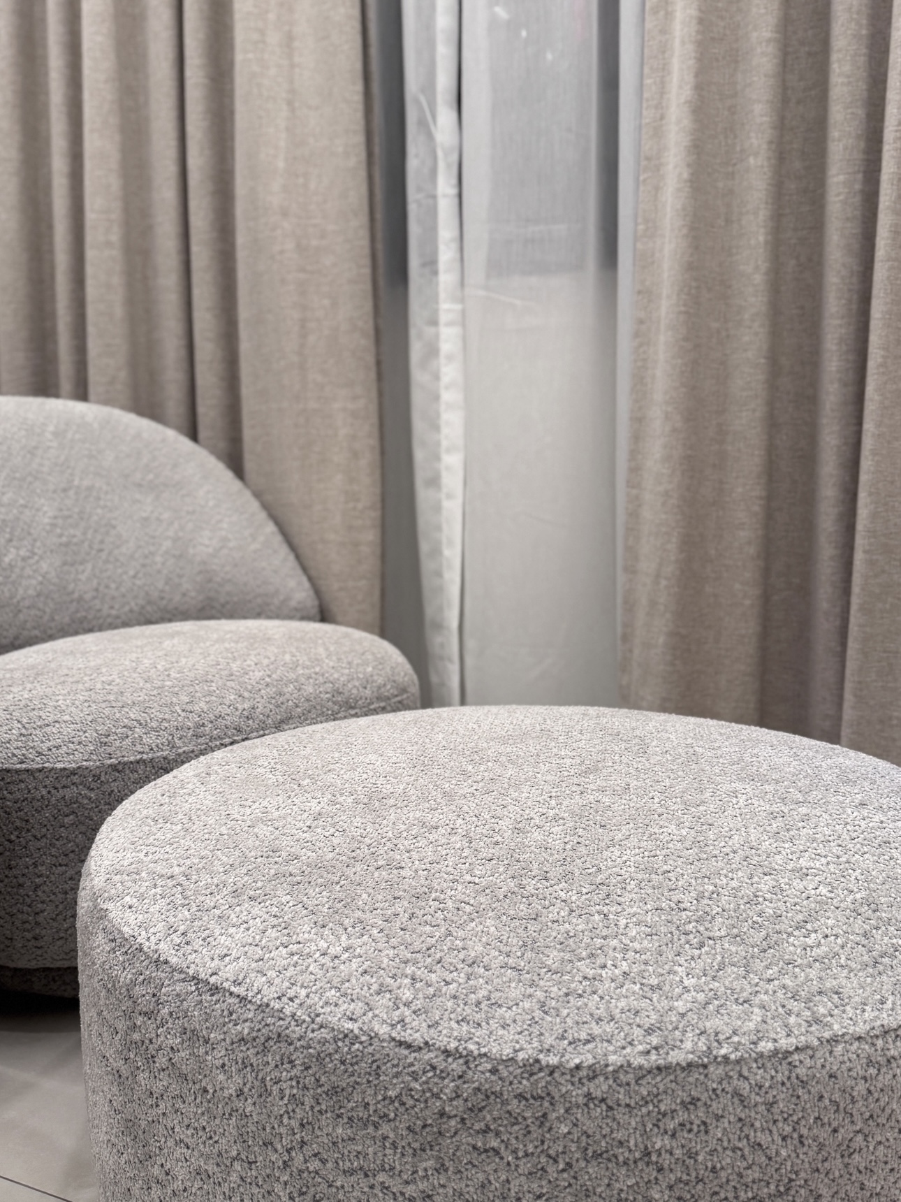 The Heart of our Maisonette : The Living Room - Cozy and Functional - Grey upholstered ottomans, modern interior design, soft