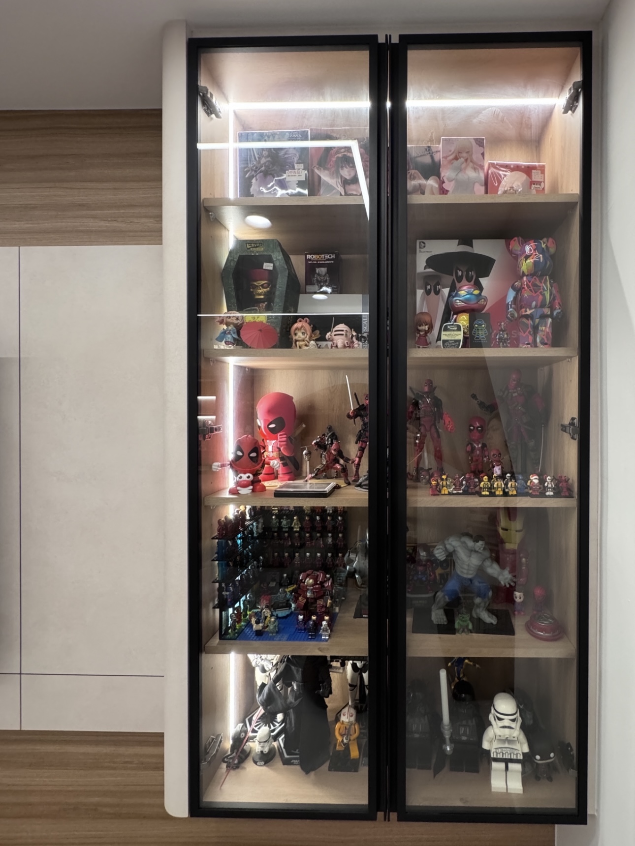 The Heart of our Maisonette : The Living Room - Cozy and Functional - Sleek, modern display cabinet with glass doors, Anime