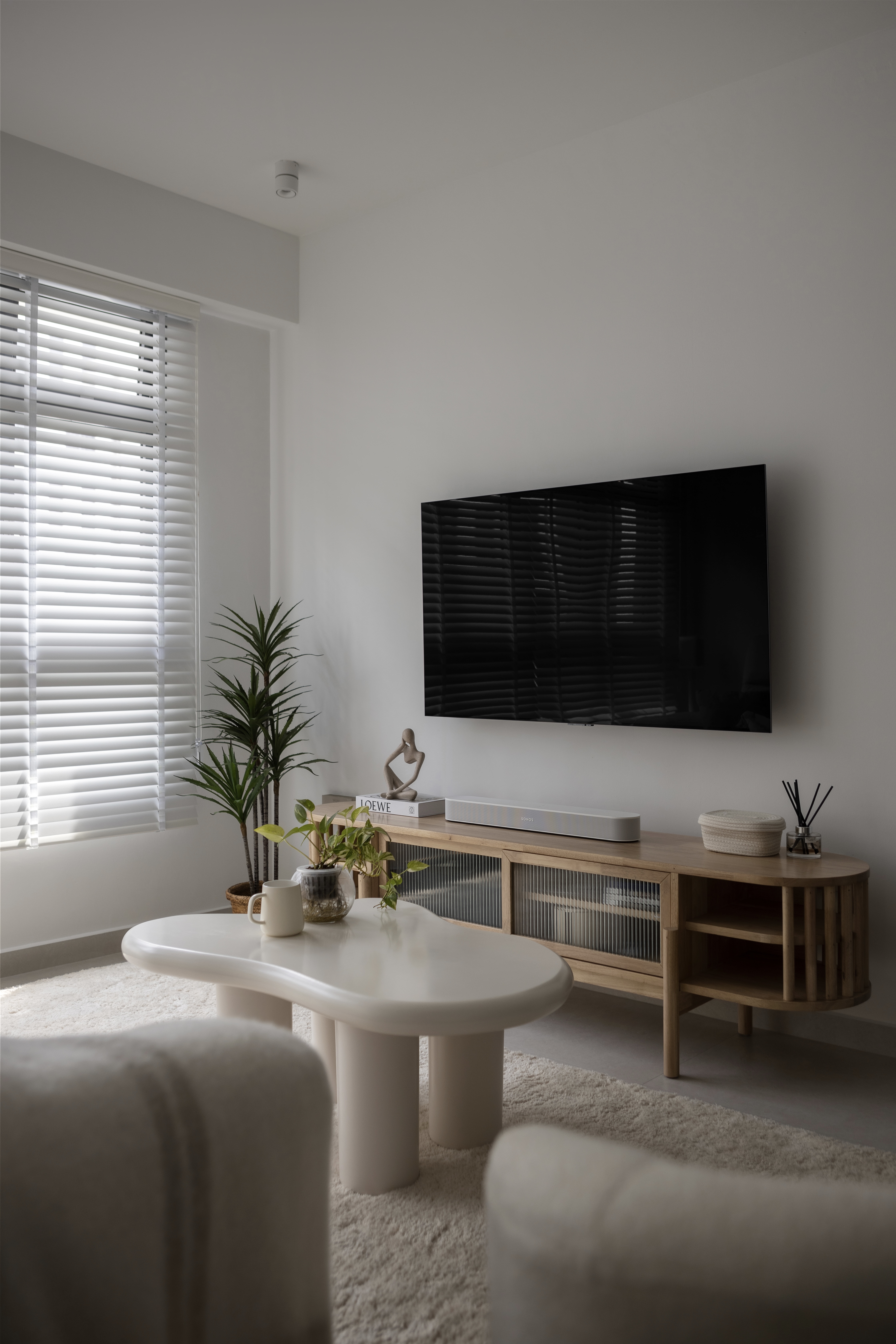 Modern Scandi Living Room with ZERO CARPENTRY 🤍 (Tips in captions) - Modern minimalist living room, sleek white coffee