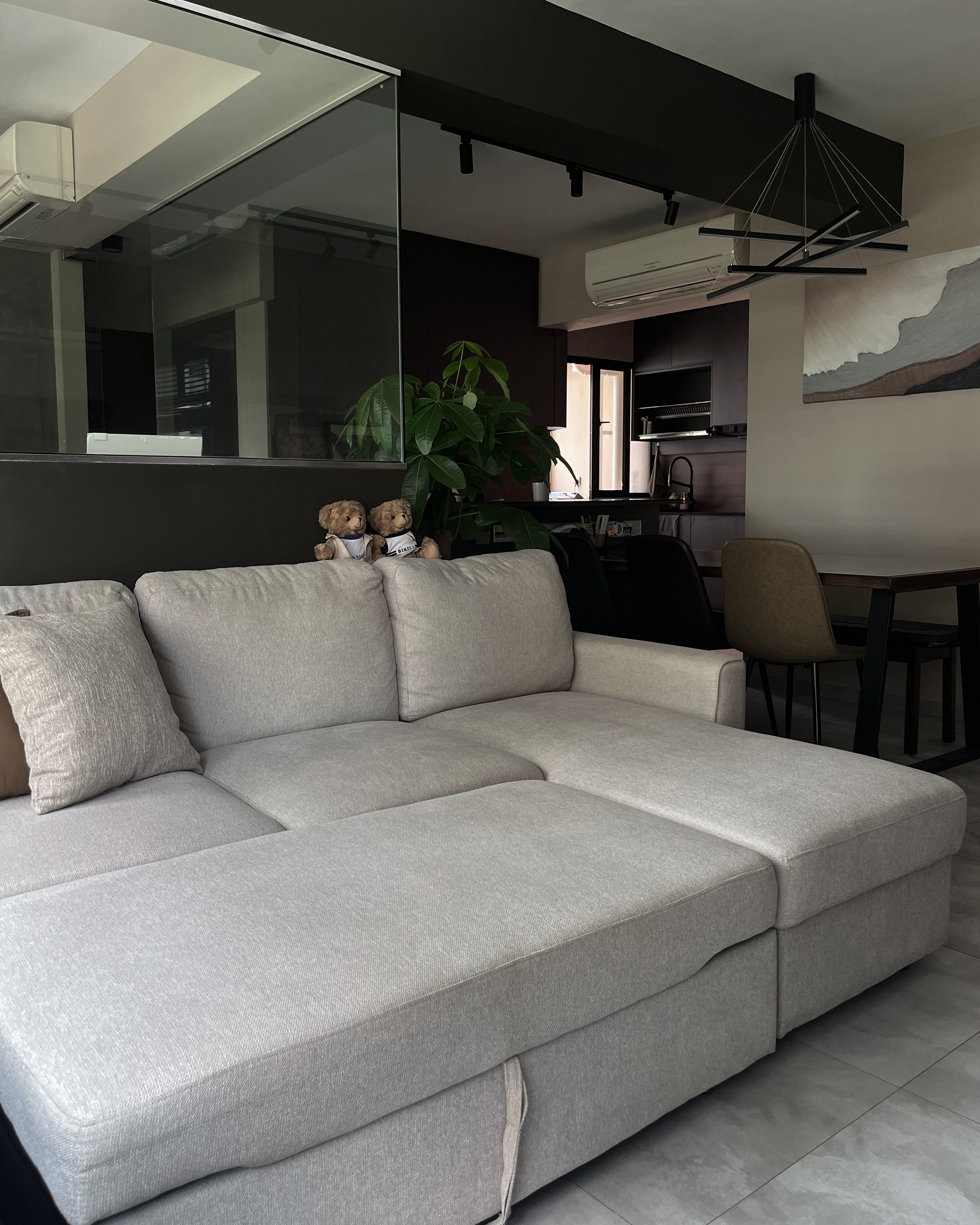 Minimalism with a Twist: Our Dark Contemporary Living Room in Hougang - modern living room, minimalist design, gray sectional