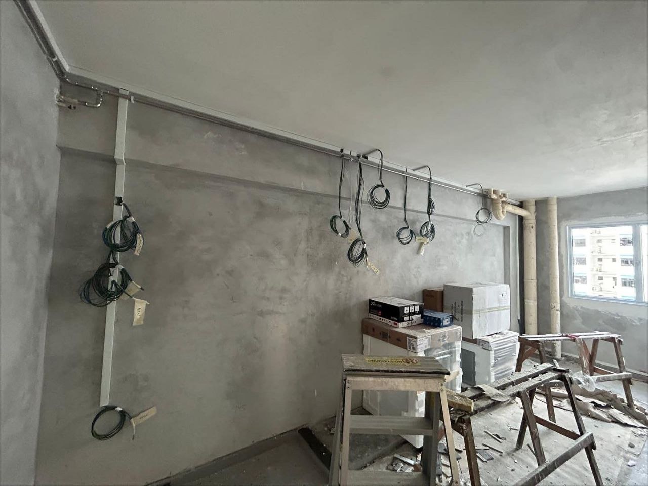 Kitchen: build our dream kitchen with us from scratch (literally) - wire rack, unfinished walls, construction site