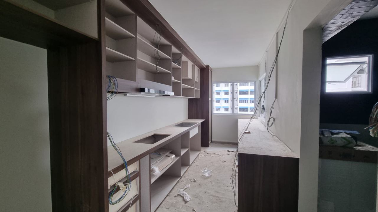 Kitchen: build our dream kitchen with us from scratch (literally) - Shelving unit with open compartments, unfinished walls