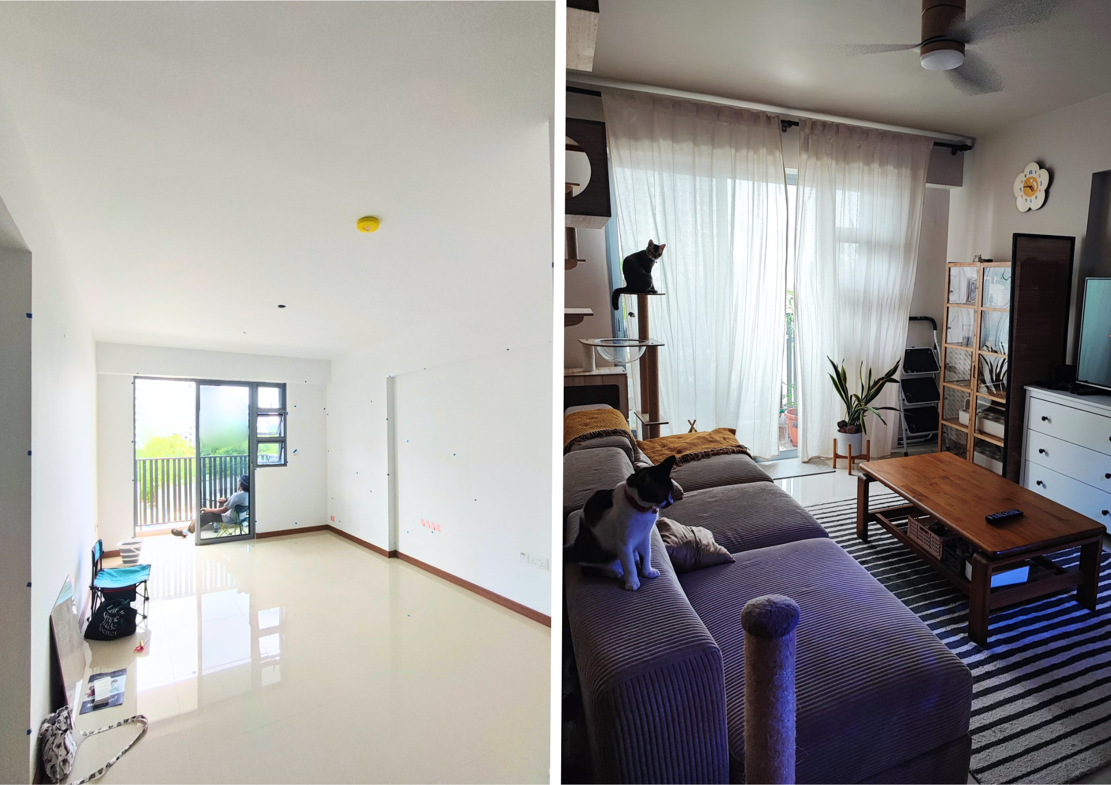 From Blank Canvas to Cosy Haven: A Simple Living Room Transformation - Modern living room, spacious room, white walls, large