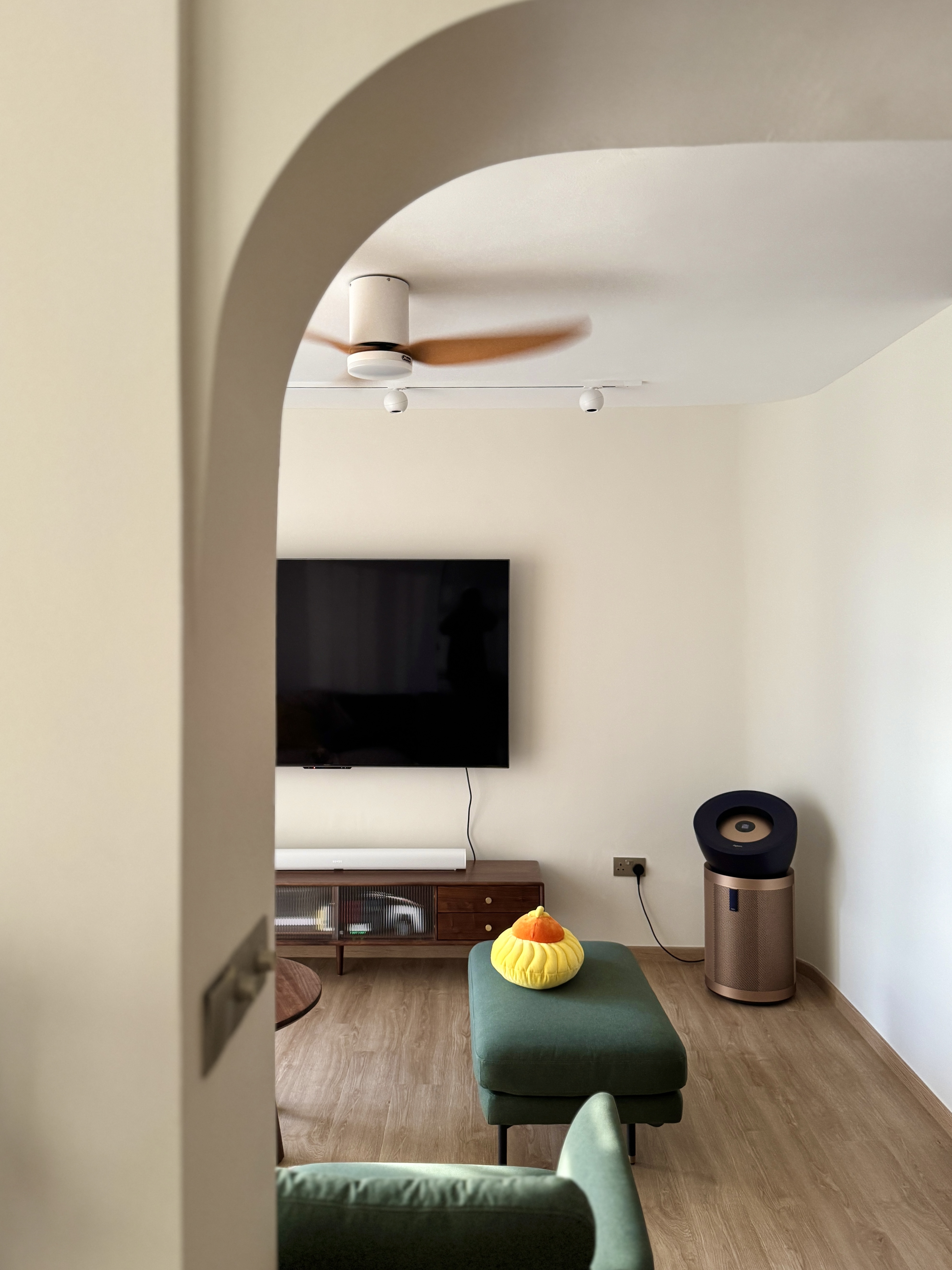 Embracing the Warmth: Our Living Room at Golden Hour  - Modern living room, minimalist decor, cozy ambiance, sleek furniture