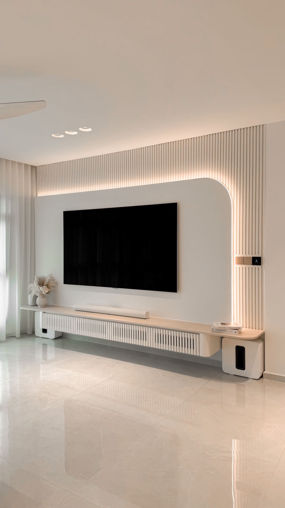 Before & After: Japandi Luxe Living Room ($210k reno) - Modern minimalist living room, sleek entertainment center, large