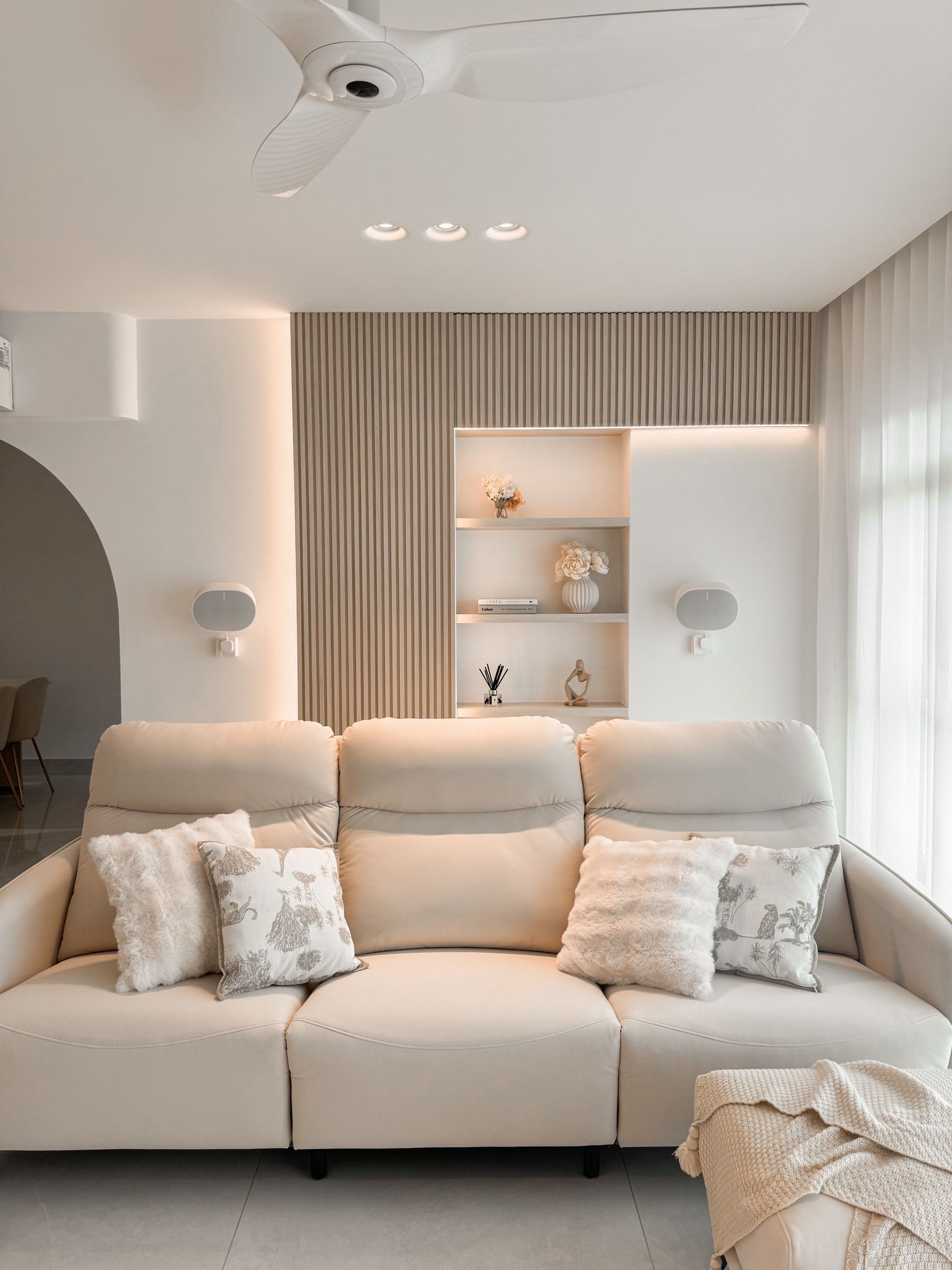 Before & After: Japandi Luxe Living Room ($210k reno) - Modern minimalist living room, neutral color palette, beige sectional