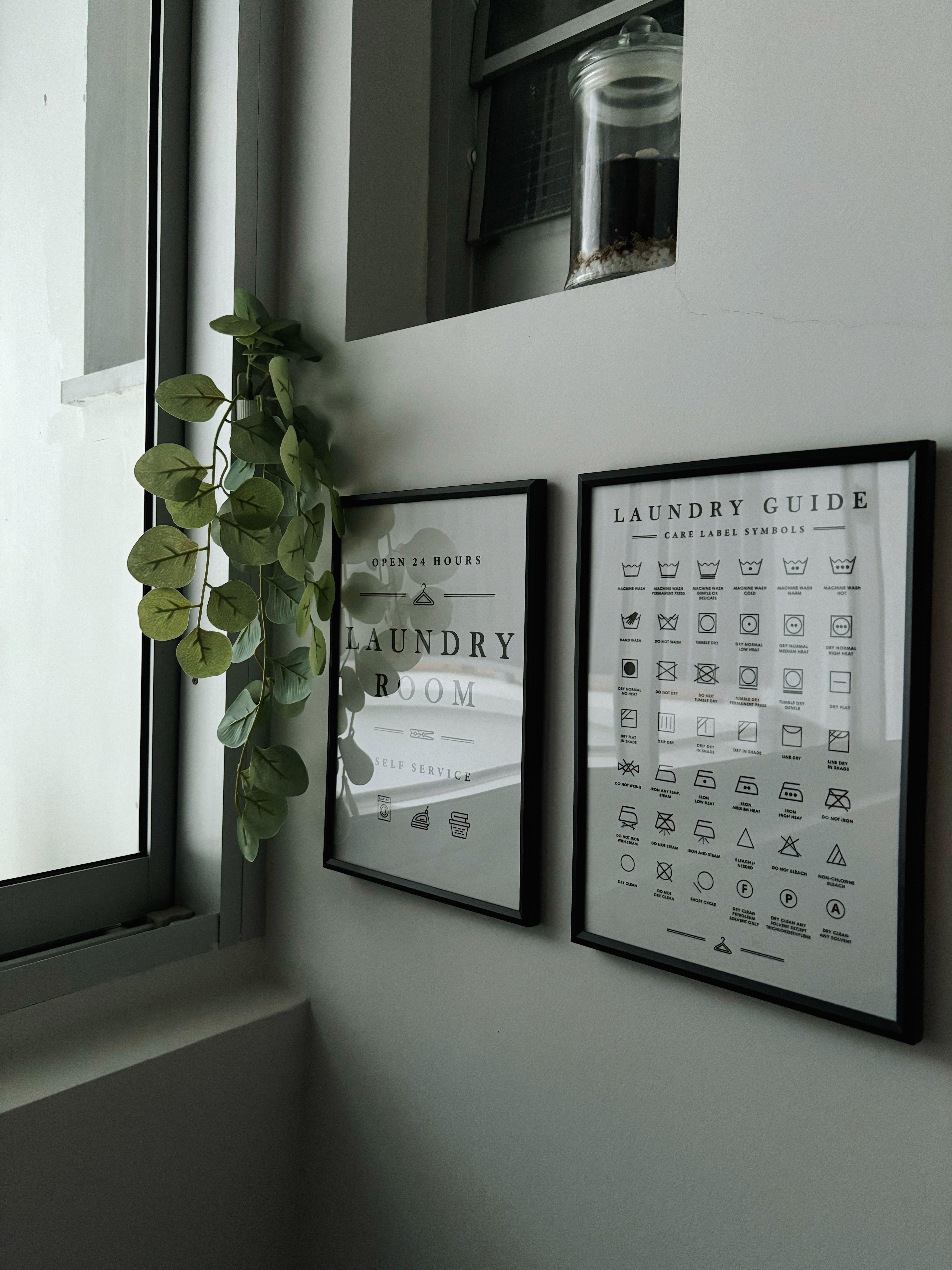 How We Made Our Service Space Work for Us - Laundry room, self service, hanging plant, window sill, laundry guide, care