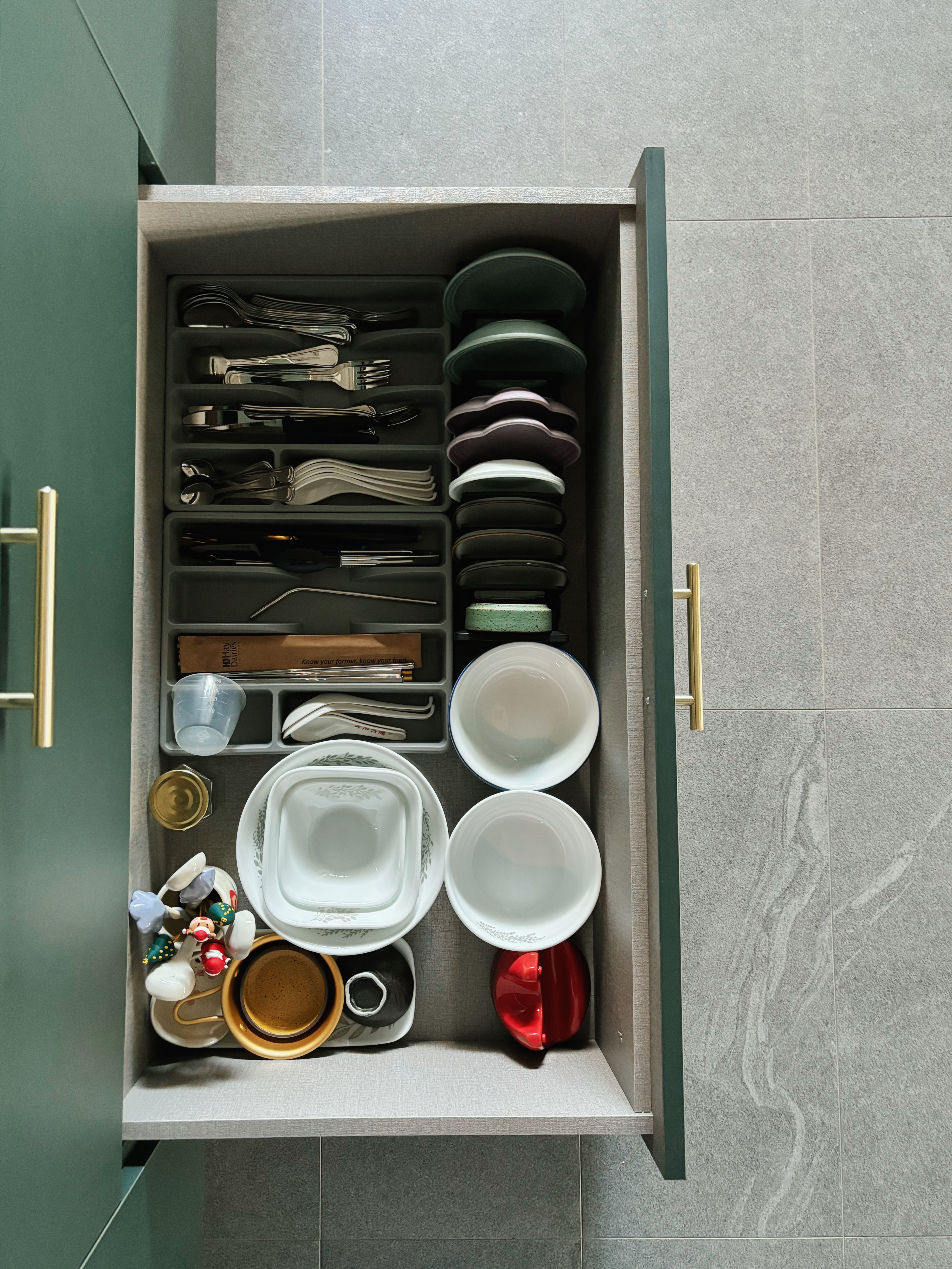 Basic Kitchen Organisation: Little Changes, Big Difference - Cabinet drawer, neatly organized, stainless steel utensils