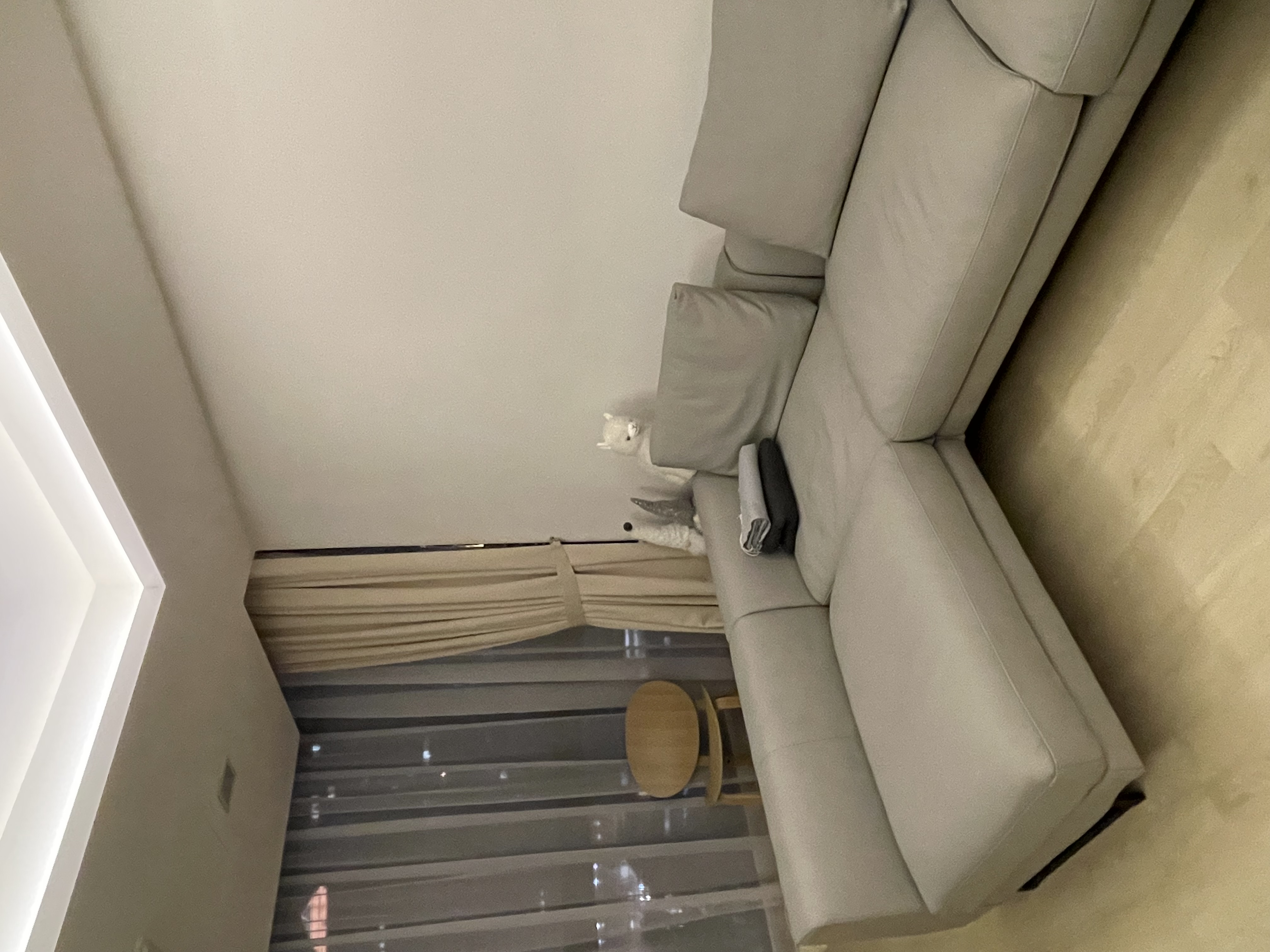 Our Living Room: Calming, Scandi and Airy  - Luxurious gray sofa, modern design, neutral color palette, comfortable seating