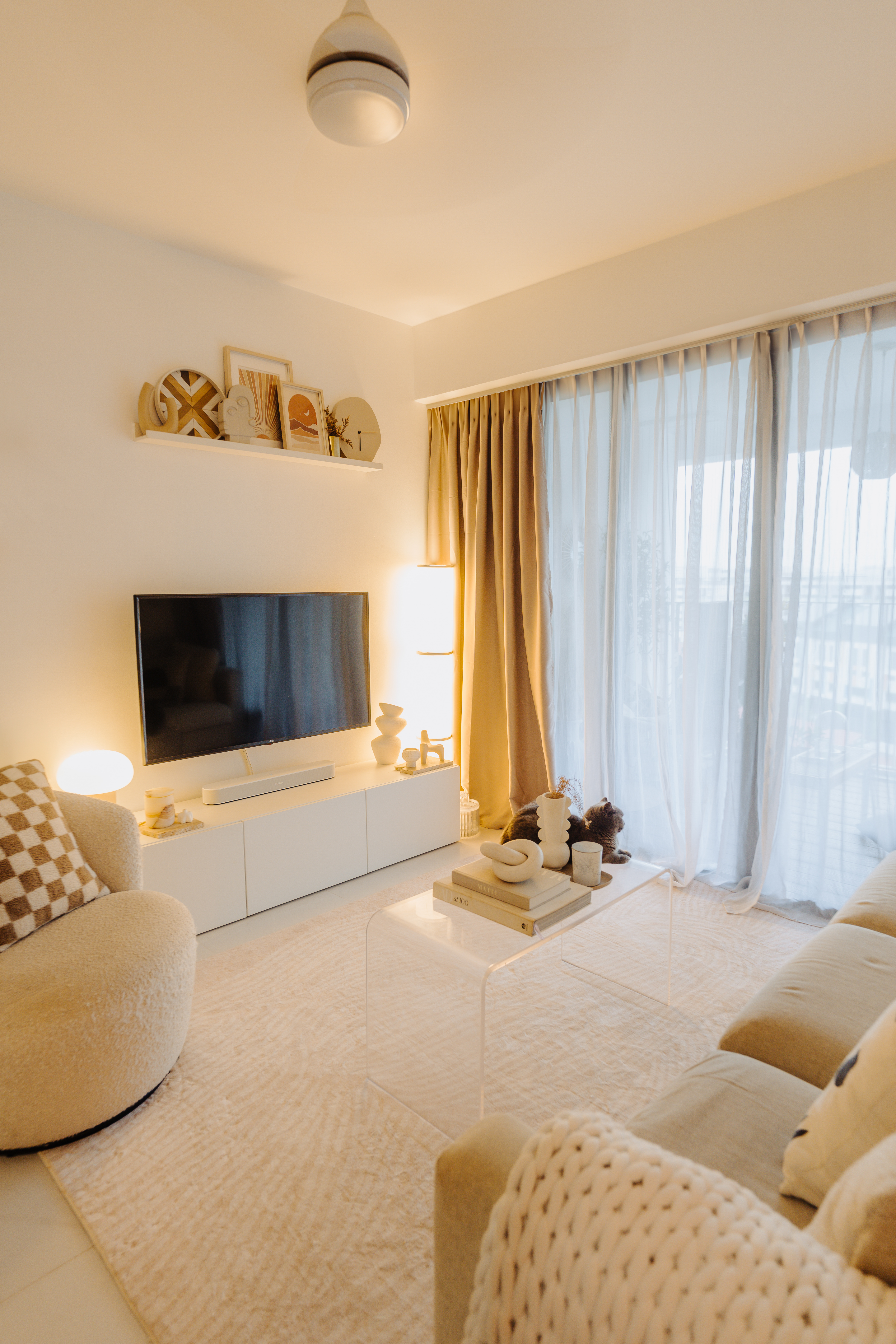 Before & After: Our Living Room During Different Eras Of Our Lives - Modern living room with beige color scheme, large