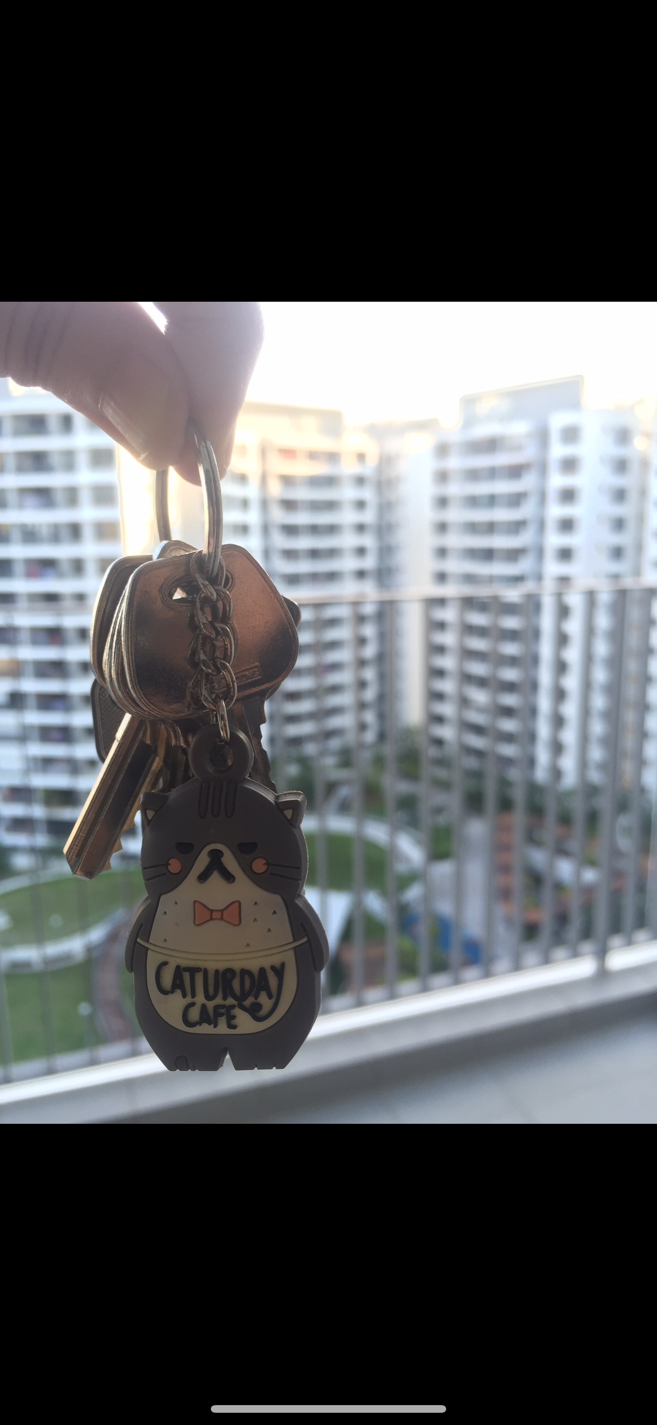 Before & After: Our Living Room During Different Eras Of Our Lives - "Cat-shaped keychains with 'Saturday Cafe' inscription"