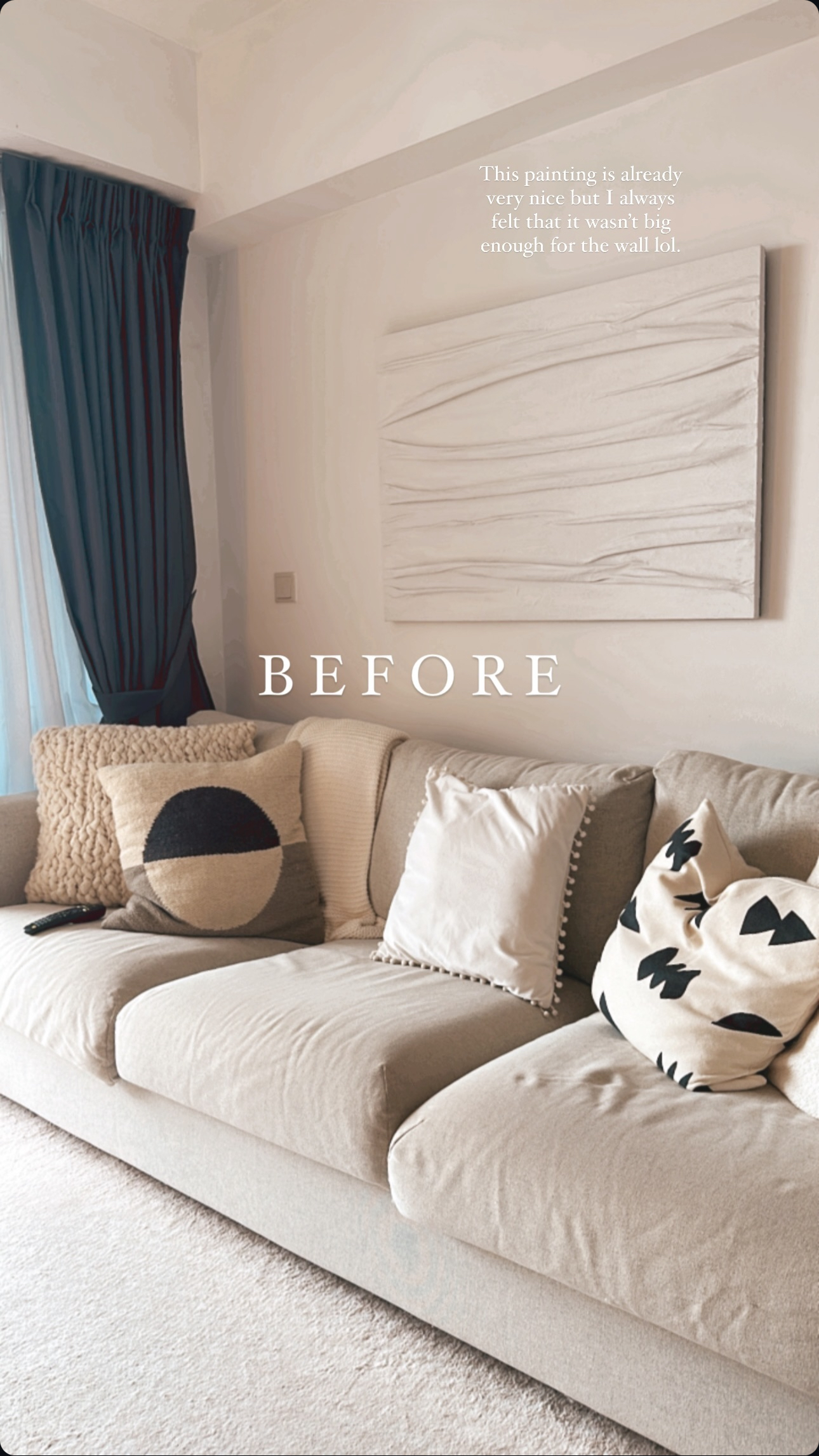Before & After: Our Living Room During Different Eras Of Our Lives - Beige sofa, textured cushions, modern decor