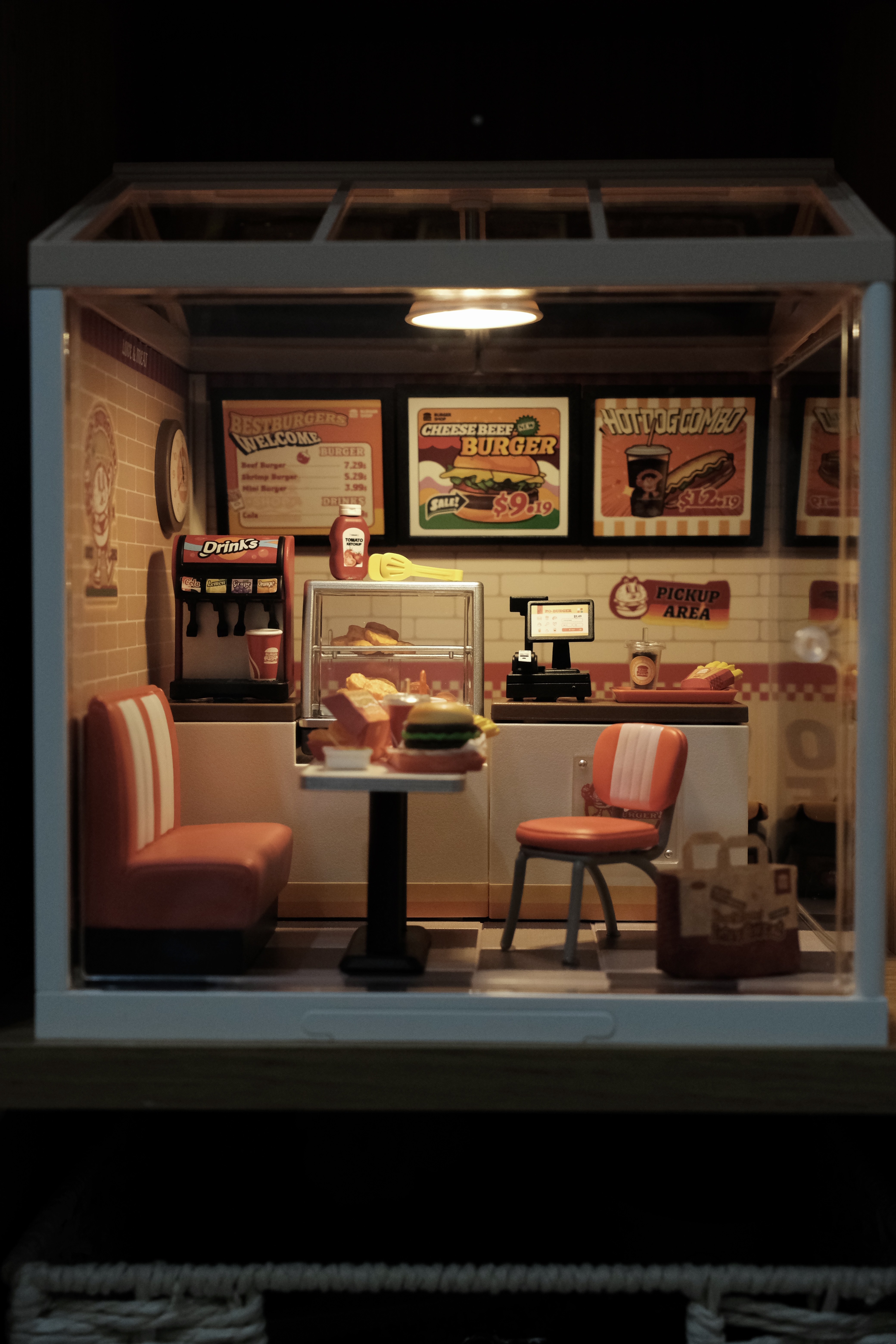 Inviting you to step into our favorite haven in the house! ✨ - Burgers, hot dogs, drinks, pickup area, chairs, table, menu