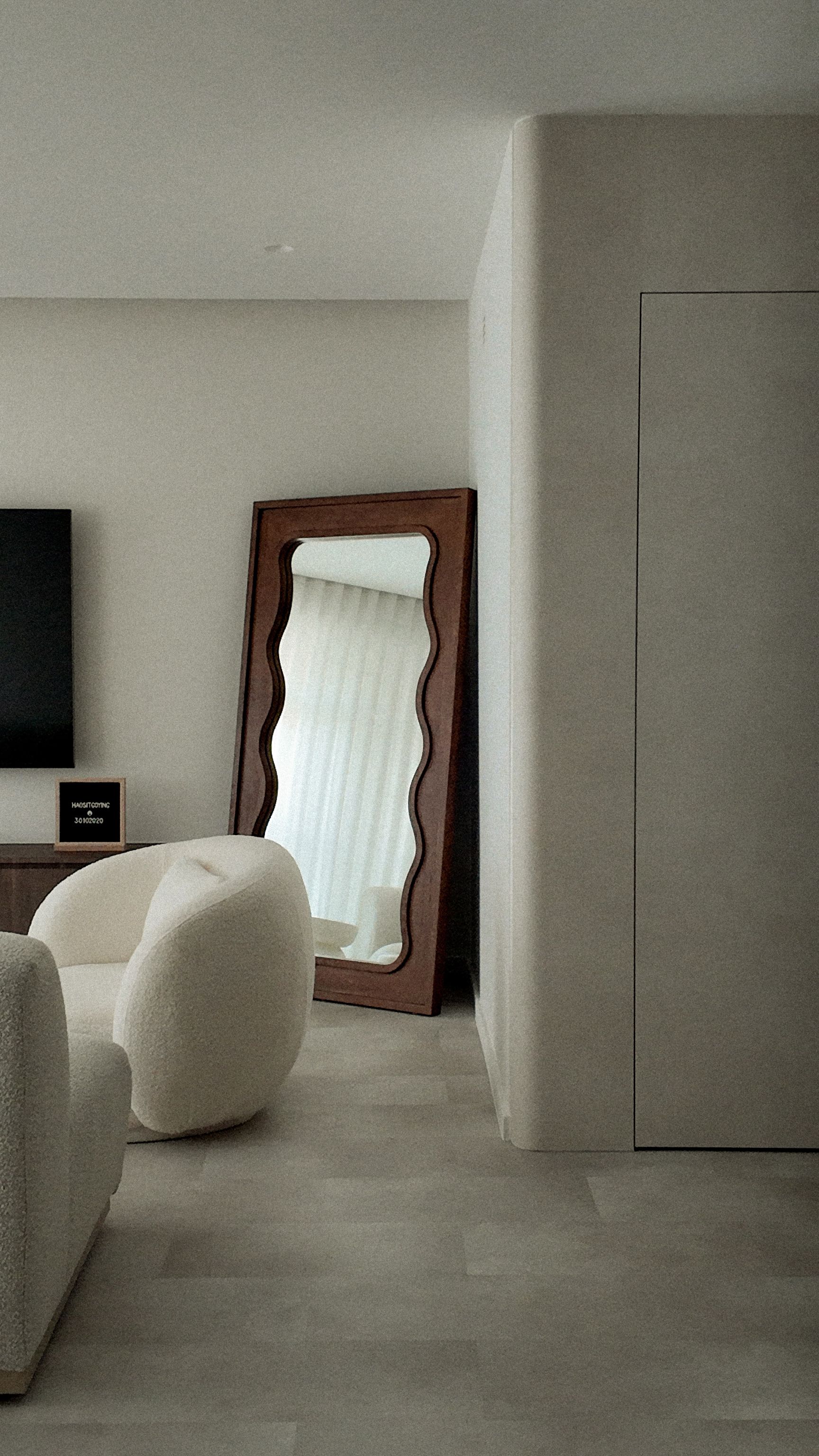 The Big Living Room Theory 📺 - Modern minimalist living room, sleek furniture design, neutral color palette, plush beige