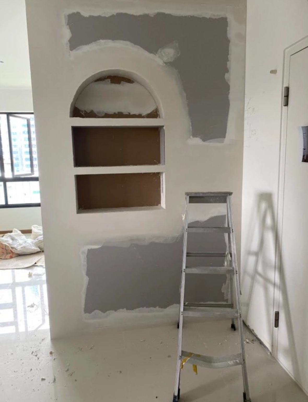 Before and After: All about the Details! - unfinished wall, renovation work, plastering, window frame, exposed wall