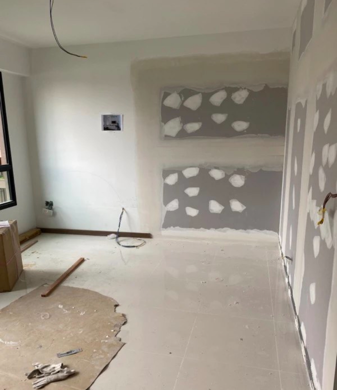 Before and After: All about the Details! - unfinished room, renovation in progress, unfinished walls, plastered sections