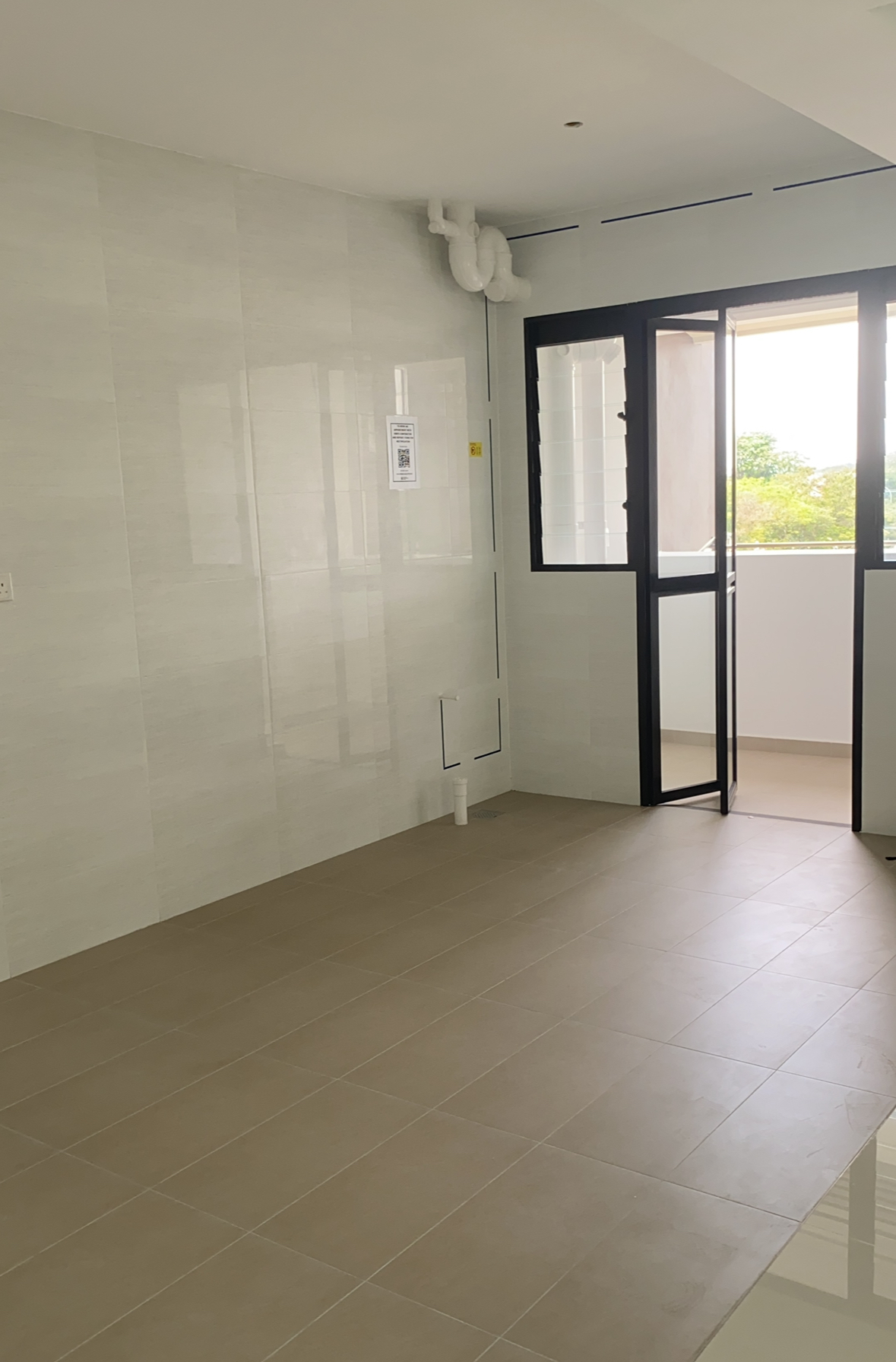 Before and After: All about the Details! - Modern minimalist bathroom, tiled floor, beige tiles, clean lines, large windows
