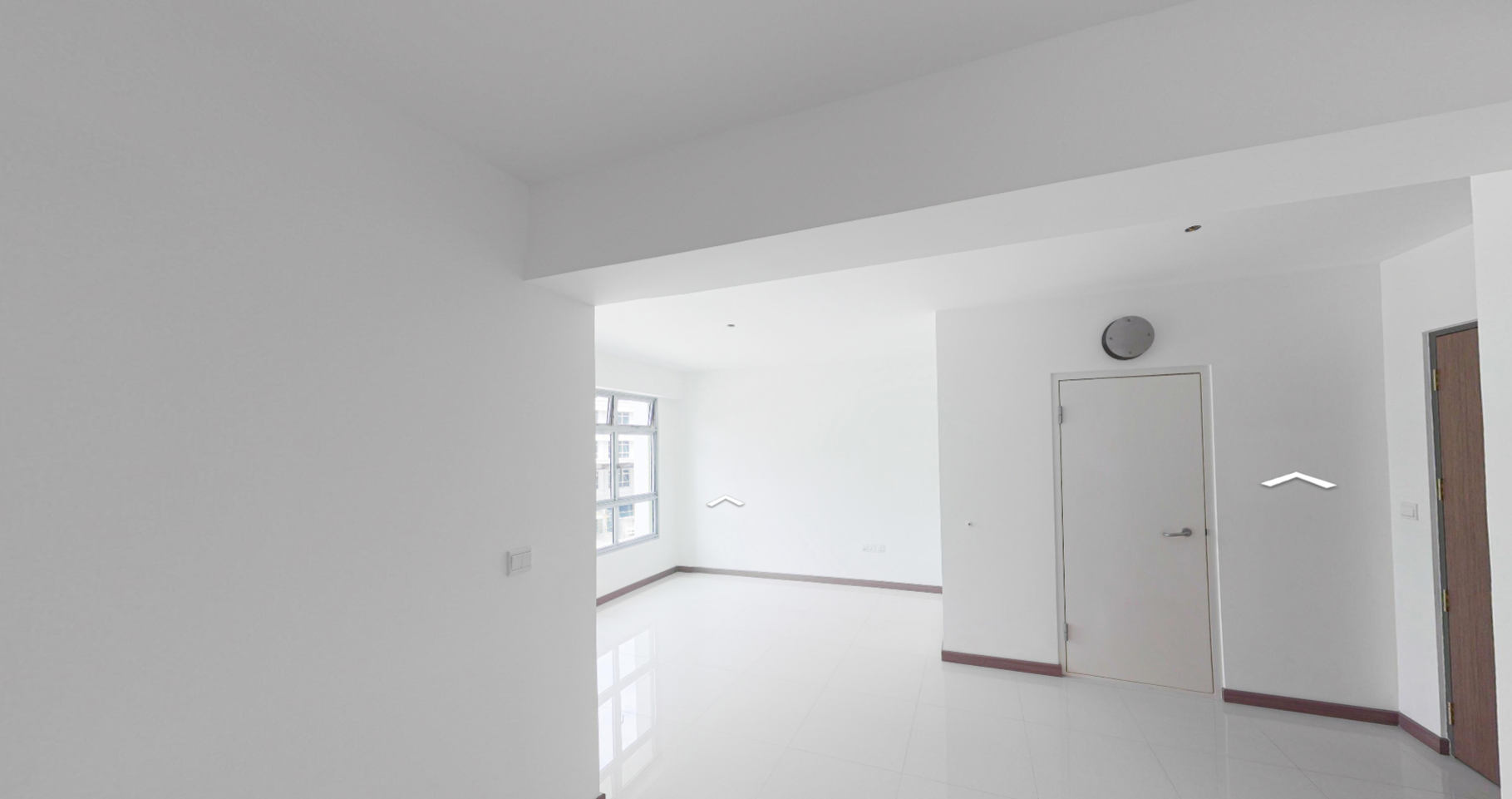 Cosy Living Room: Before & After! - White room, minimalist design, bright lighting, large windows, white walls, tiled floor