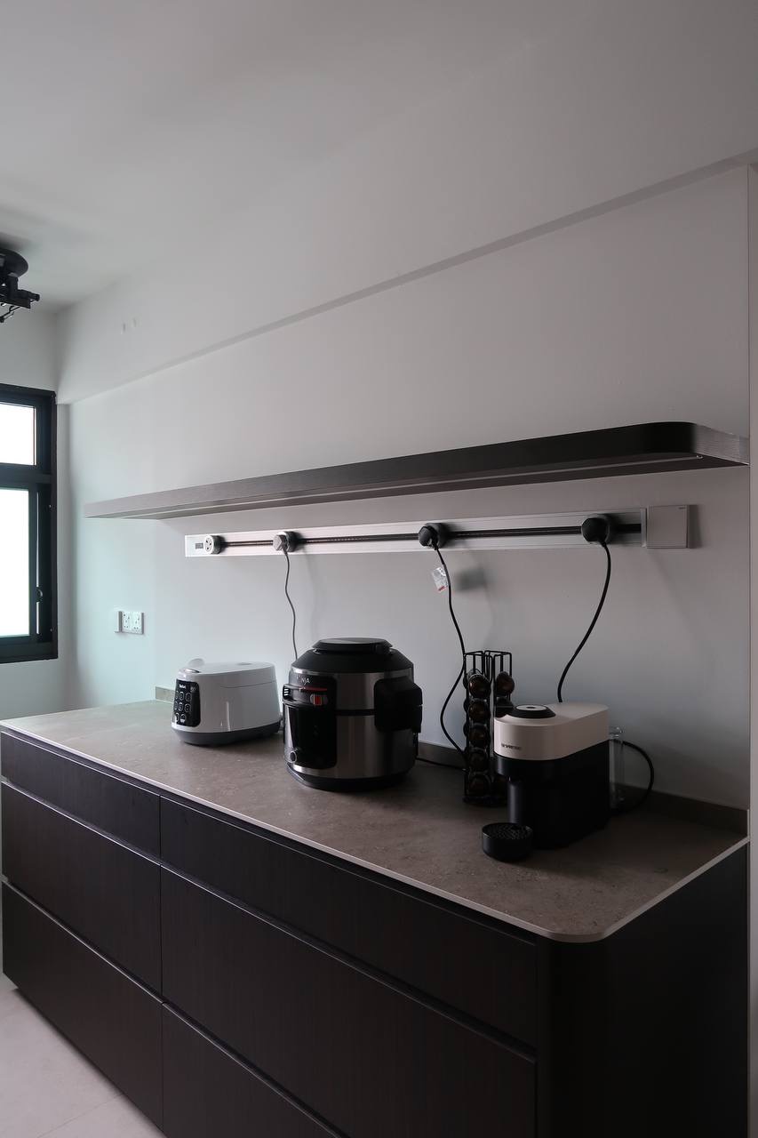 Kitchen: Dark But Functional - modern kitchen countertop, compact appliances, under-counter cooking, dual convection ovens