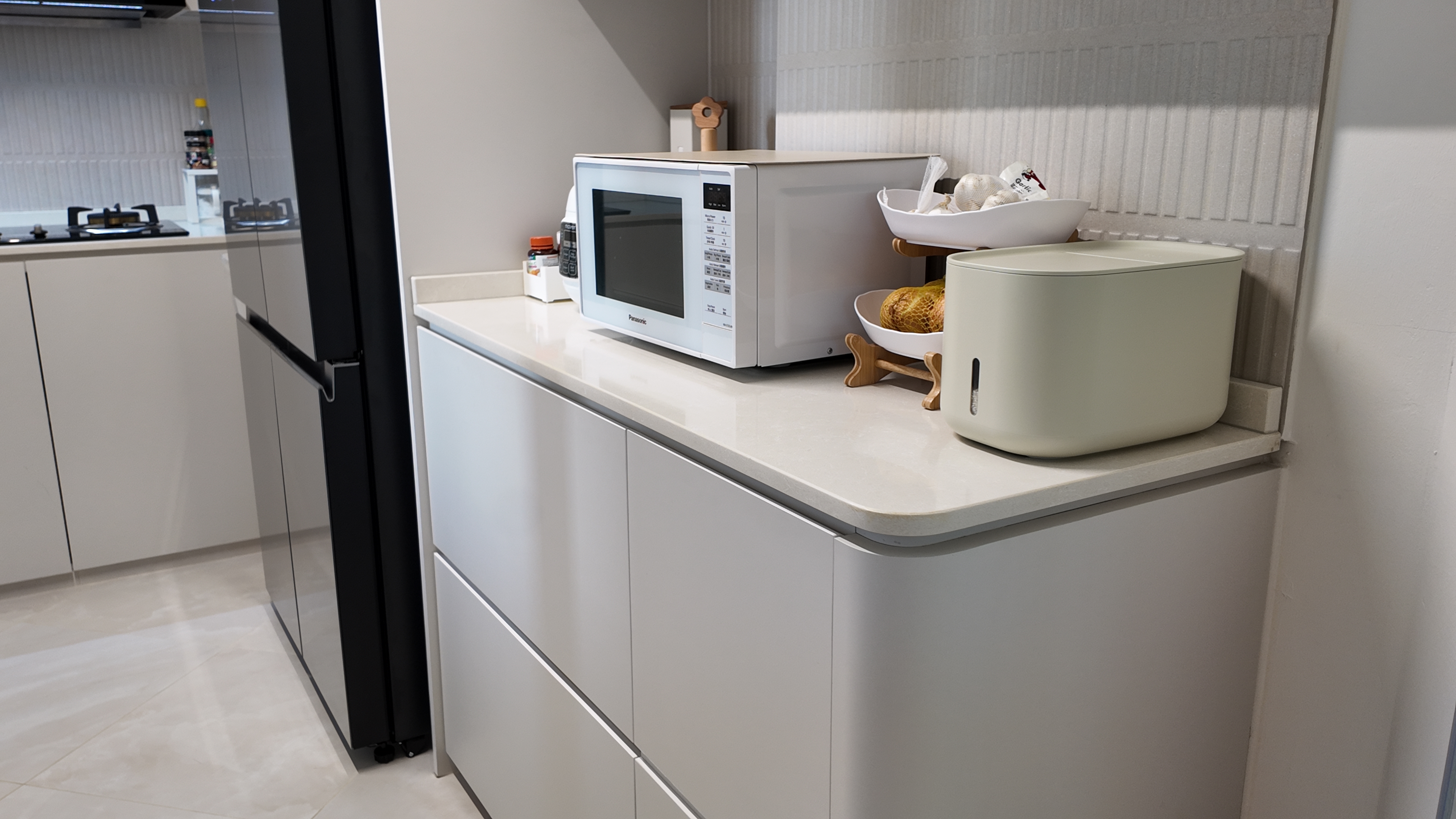 Our Simple U-Shape Kitchen: Maximising Space Without a Service Yard - Modern kitchen, white cabinets, microwave