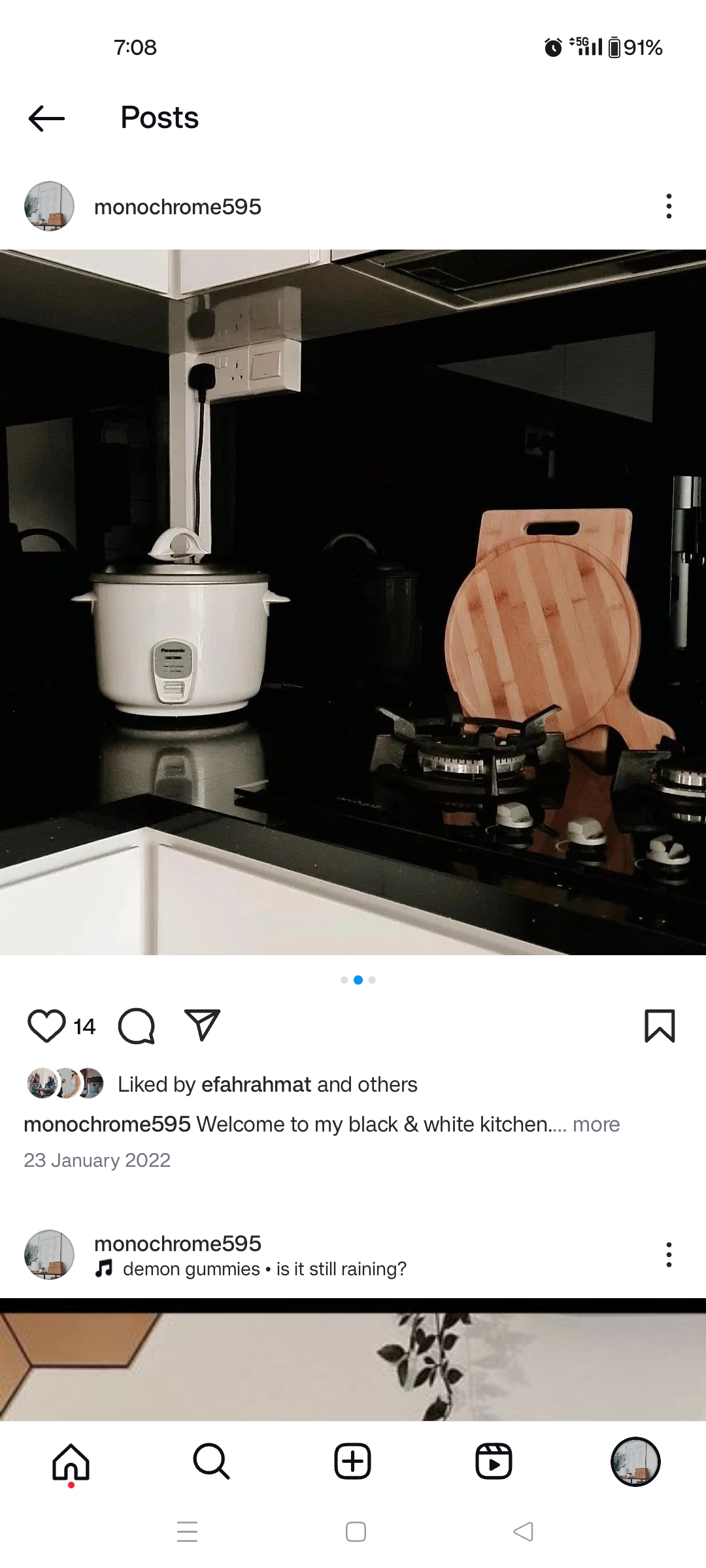 Our airy black & white kitchen! - Kitchen appliances, including a rice cooker and cutting board, in a modern kitchen., Black