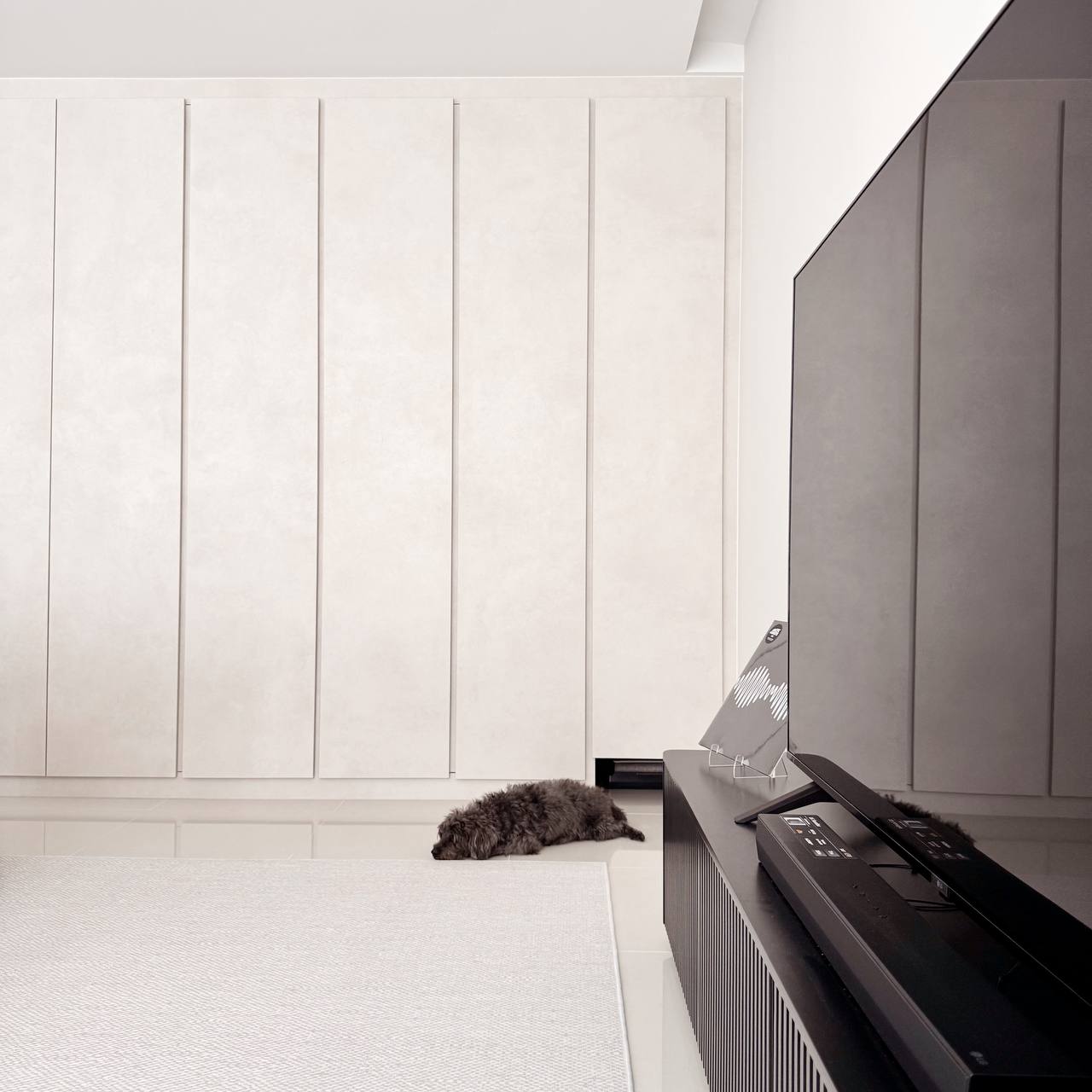 Our Living Room with ZERO Built-Ins | 5 Room BTO in the West  - Cream-colored paneled wall, modern living room, minimalist