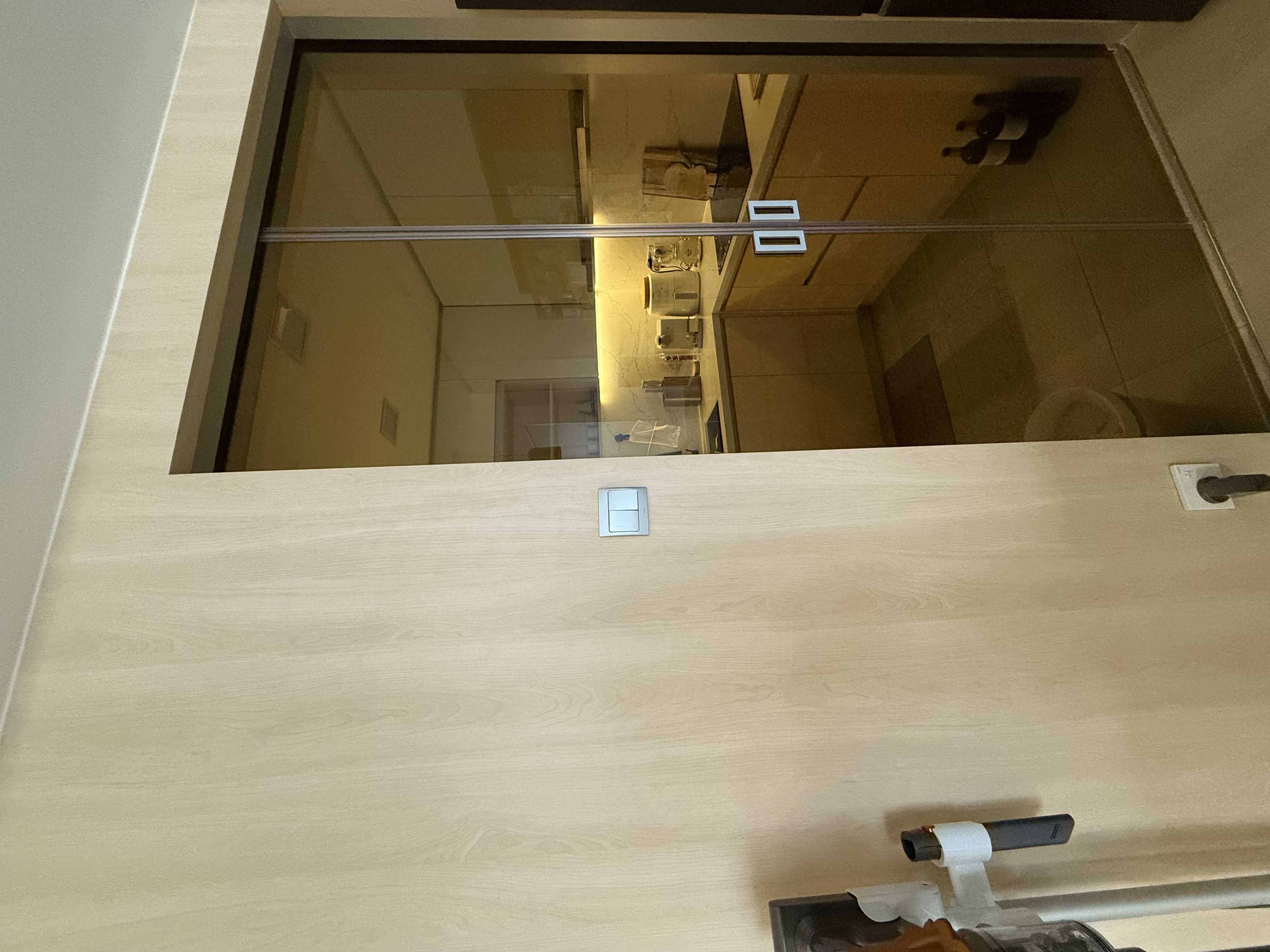 Our Kitchen: Minimalist and Cozy!  - Wooden door, glass window, bathroom view, interior space, modern design, minimalist