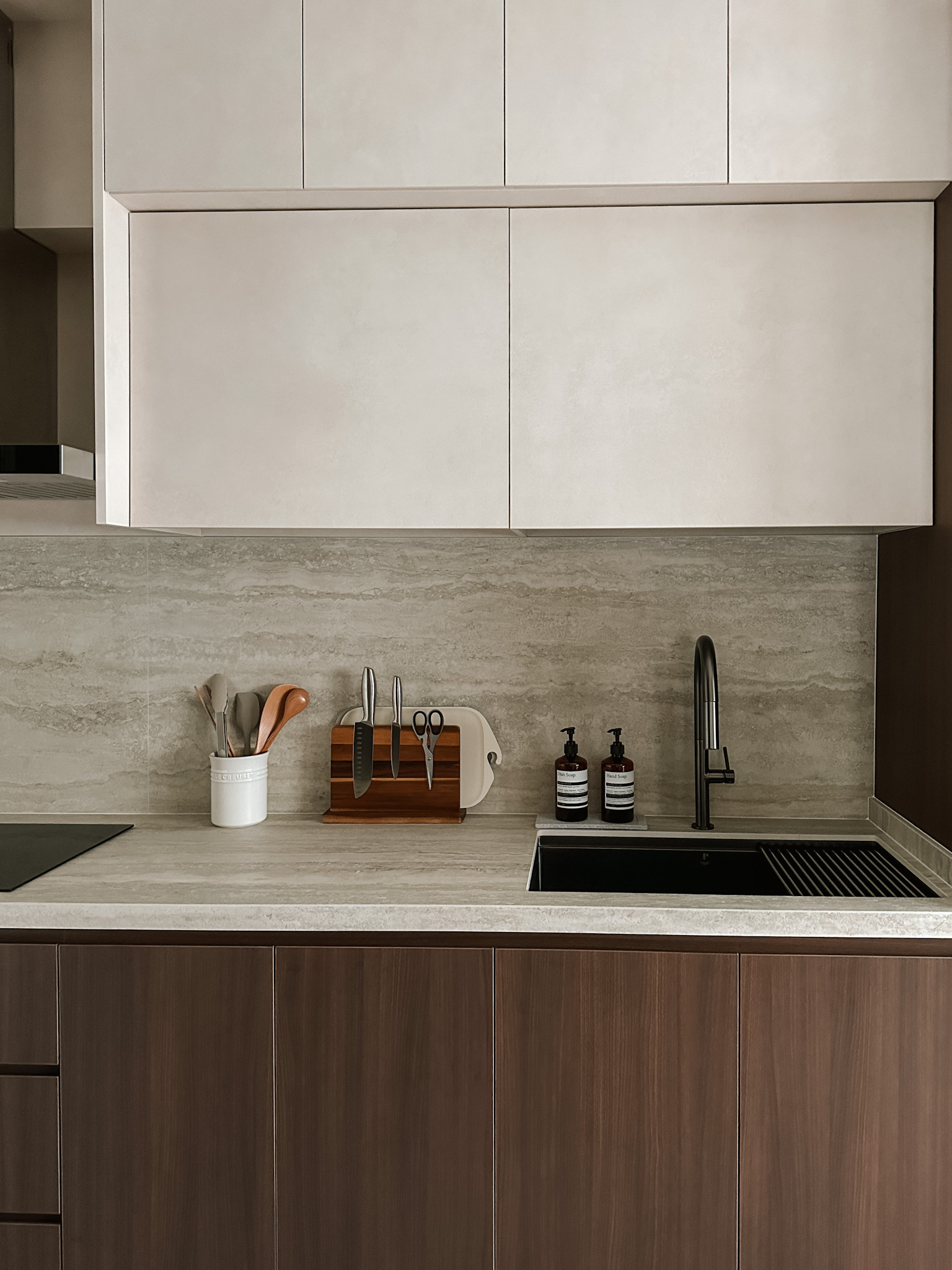 Our Cosy Kitchen: Designed for the Ultimate User Experience - Modern kitchen countertop, minimalist cabinets, sleek