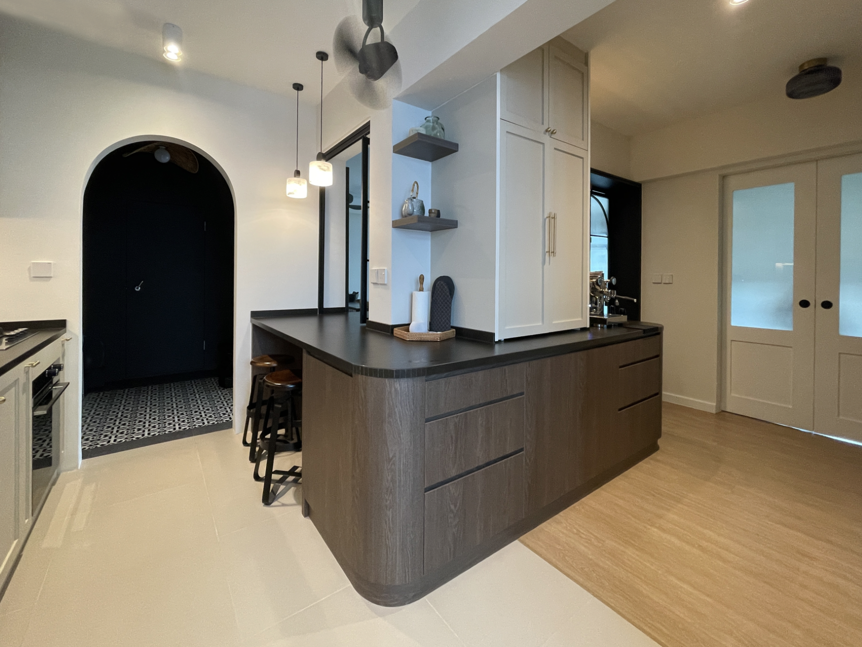 Small Kitchen, Big Functionality: 3-in-1 Kitchen, Coffee & Bfast Bar - modern kitchen, contemporary design, open-concept