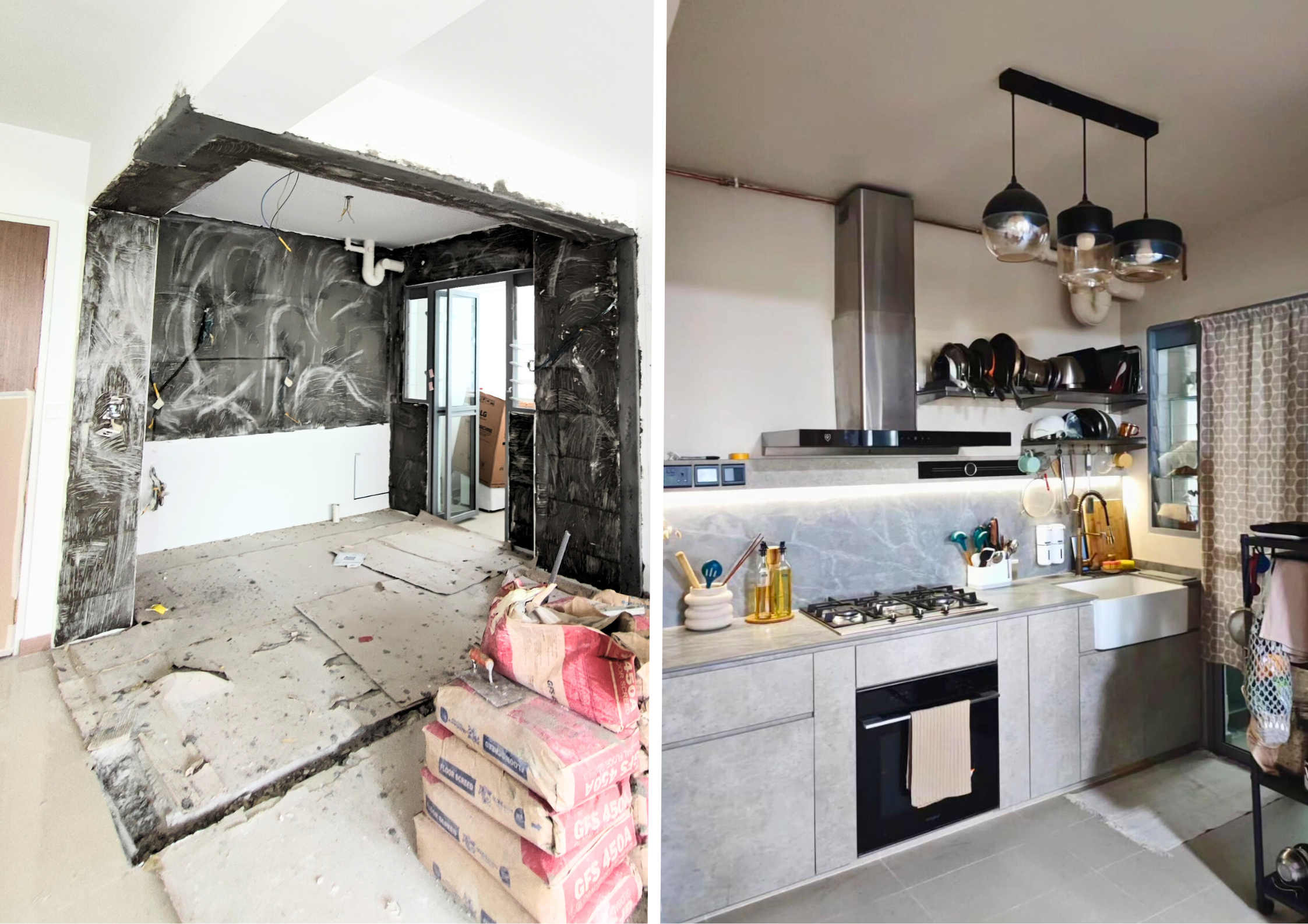 Before & After: Transforming a Kitchen on a Budget! - Under construction kitchen, renovation in progress, exposed pipes