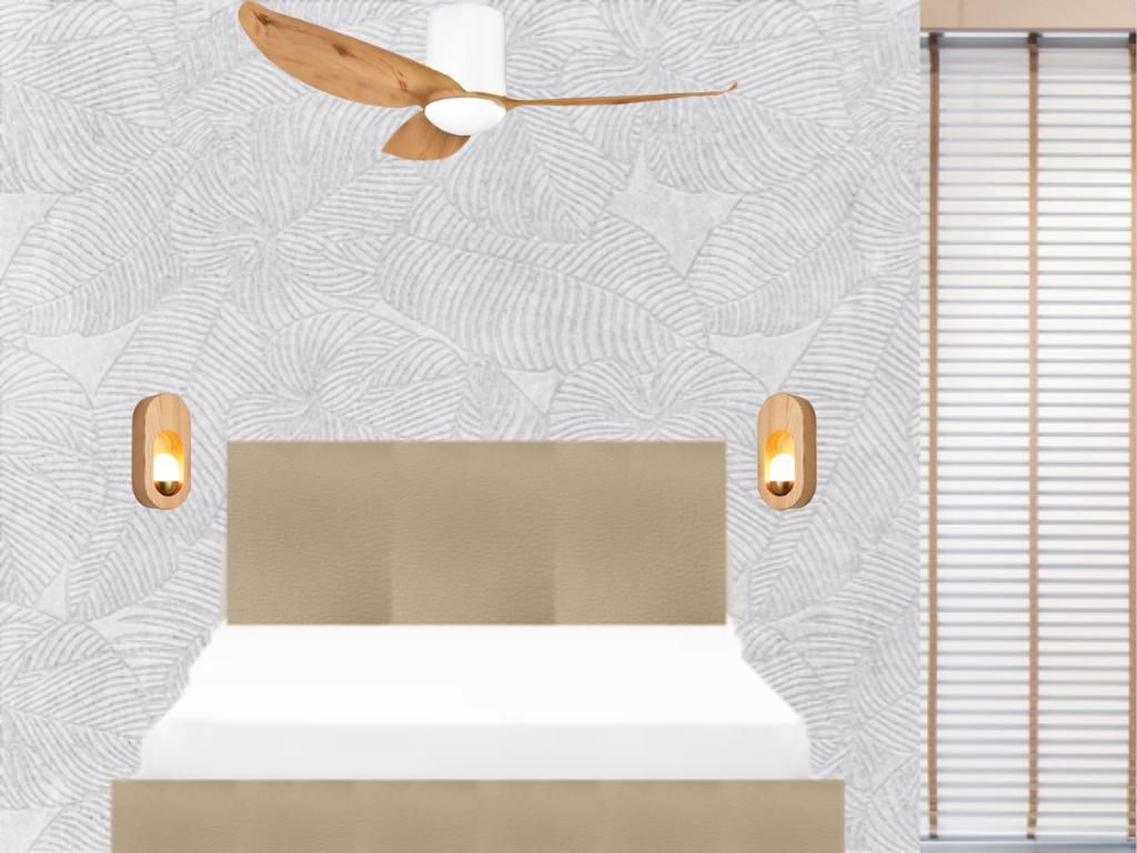 Before / After: Zero Renovation, Maximum Comfort - Wall-mounted ceiling fan, textured wallpaper, wooden wall sconces