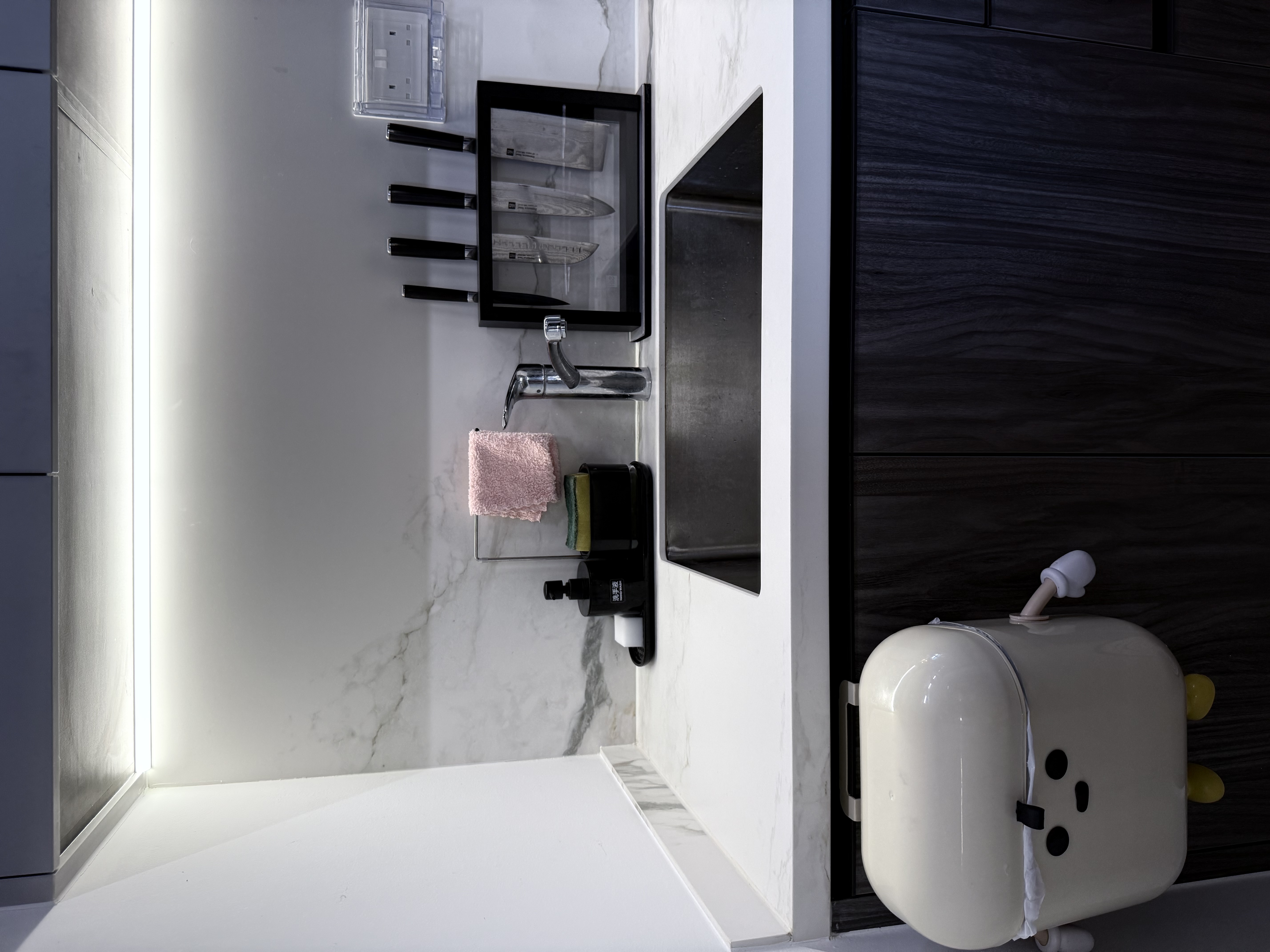 Our Gallery Kitchen: Yay or Nay?  - modern bathroom vanity, minimalist design, sleek fixtures, white marble countertop, black