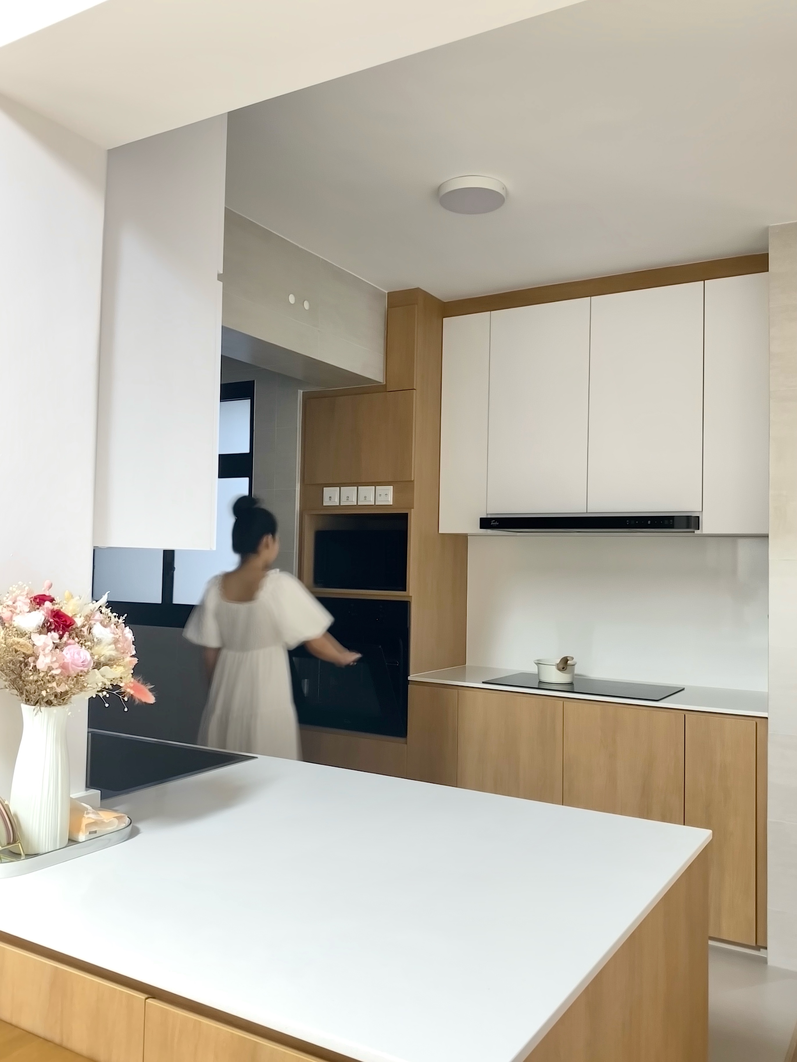 Kitchen: Multifunctional Space Combining Laundry and Cooking Area - Modern kitchen, minimalist design, sleek cabinets, white