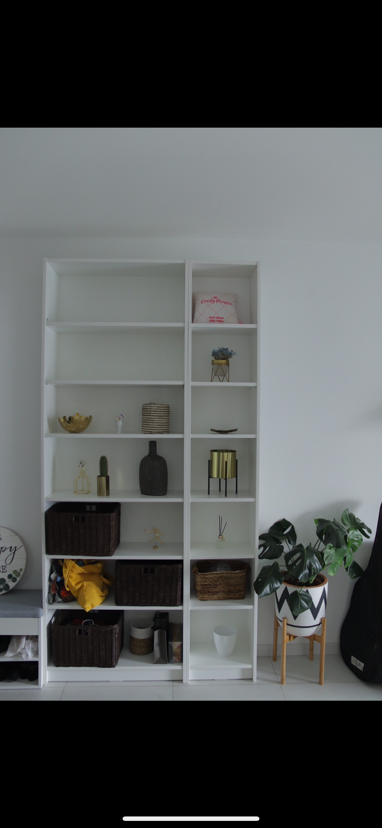 Before & After: Our Entryway With Styling VS Without Styling  - White shelving unit, minimalist design, open shelves