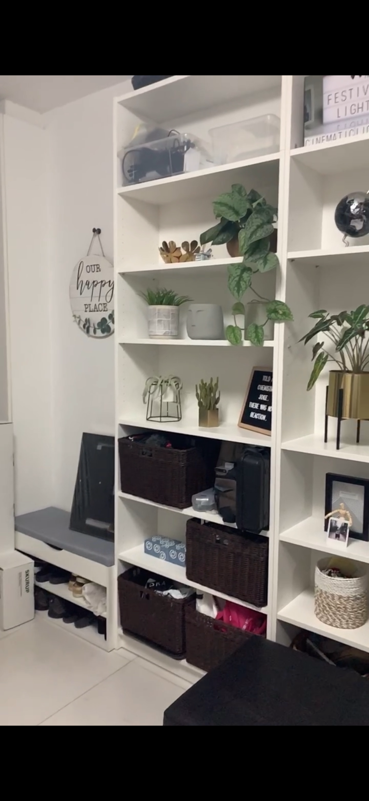 Before & After: Our Entryway With Styling VS Without Styling  - white shelving unit, indoor setting, neatly organized, white