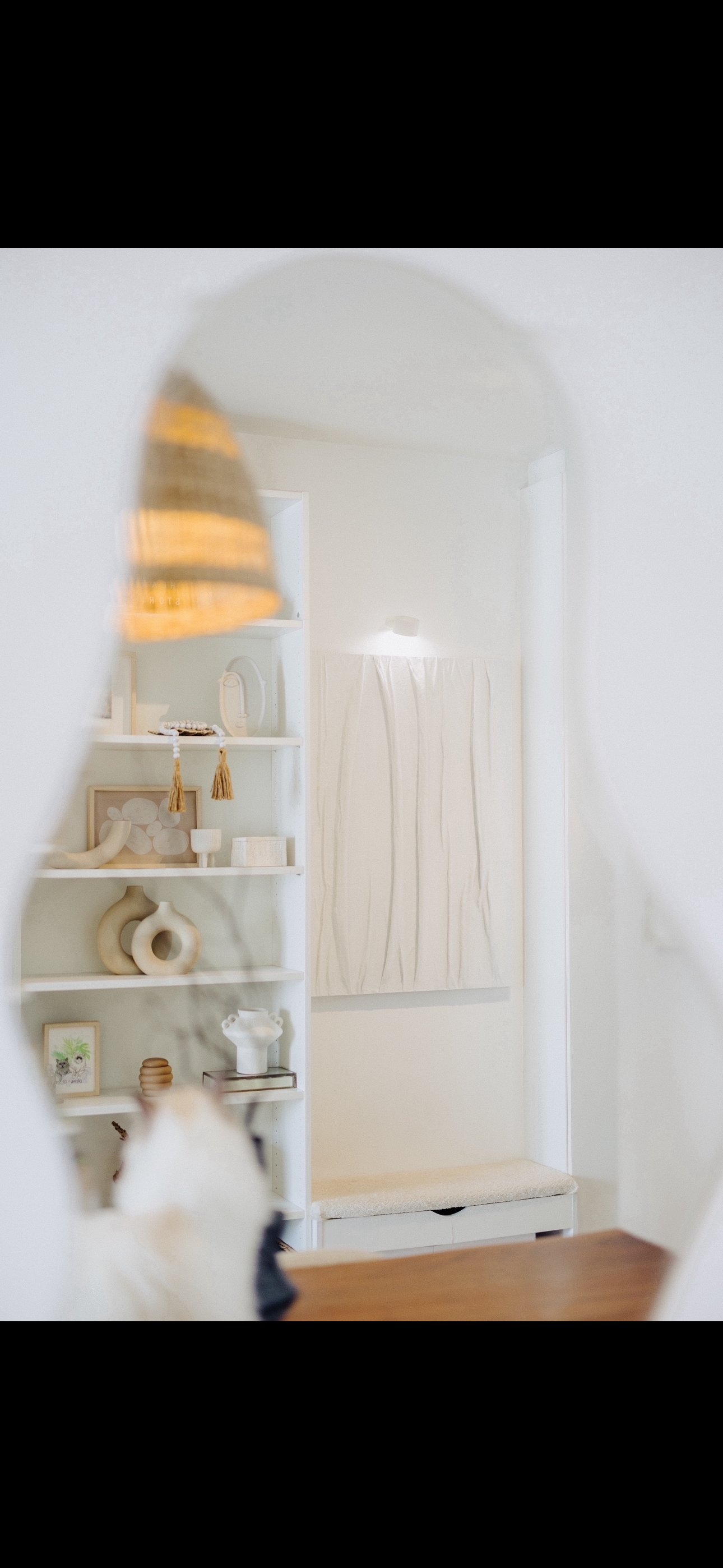 Before & After: Our Entryway With Styling VS Without Styling  - shelf, minimalist, white, modern decor, abstract art, soft
