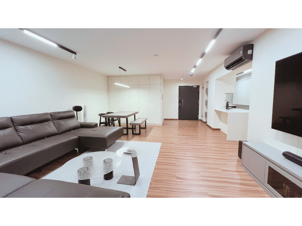 Minimalist and Smart Home | 5rm BTO in Tampines - Modern living room with sleek design, minimalist furniture, contemporary