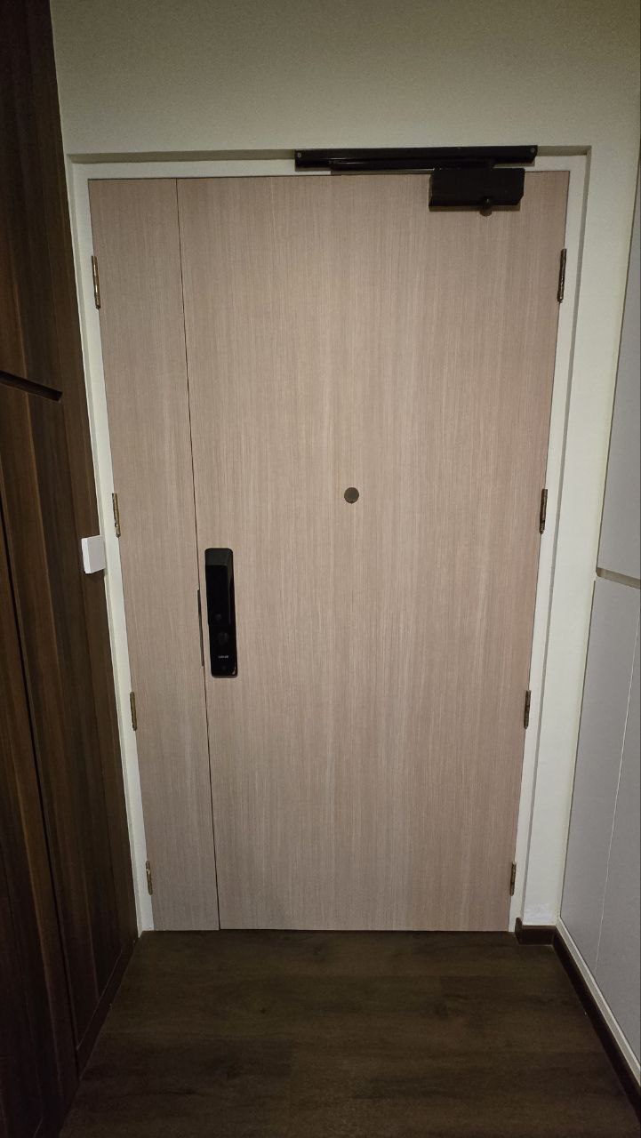 How to make your HDB Door look like Condo - Wooden door, closed door, light brown wood, modern design, minimalist style