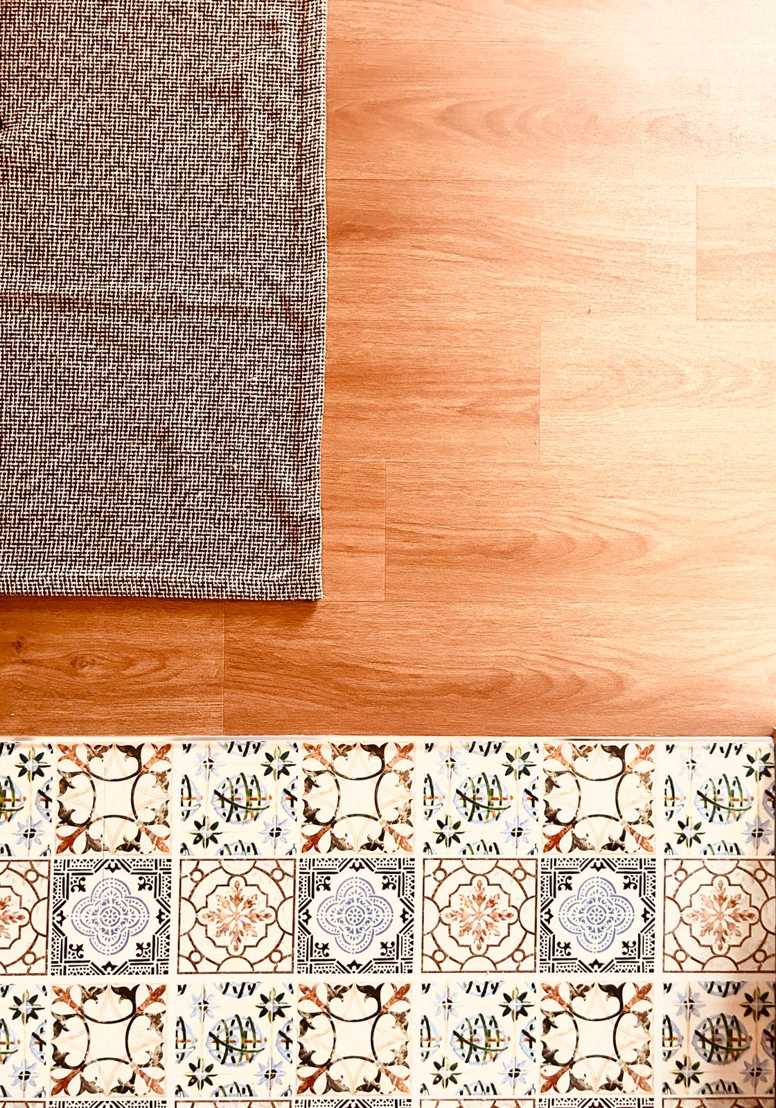 Airy and Inviting: A $26K Bohemian Mediterranean 4-RM BTO - Patterned rug, herringbone texture, wooden floor, warm tones