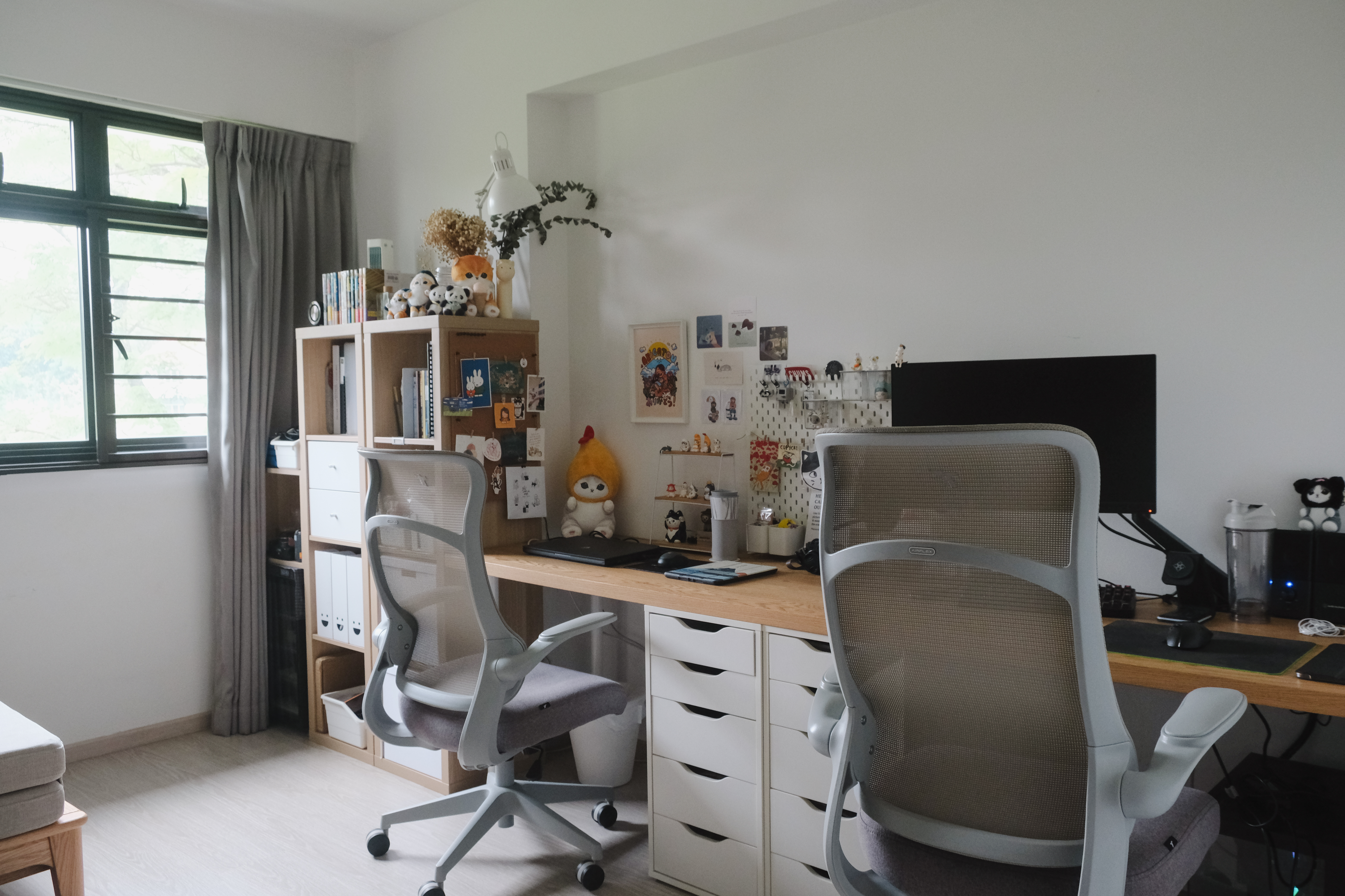 Japandi HDB Home with Unblocked Views: Renovated for Just $15K! - Workspace, desk, computer, chair, storage drawers, office