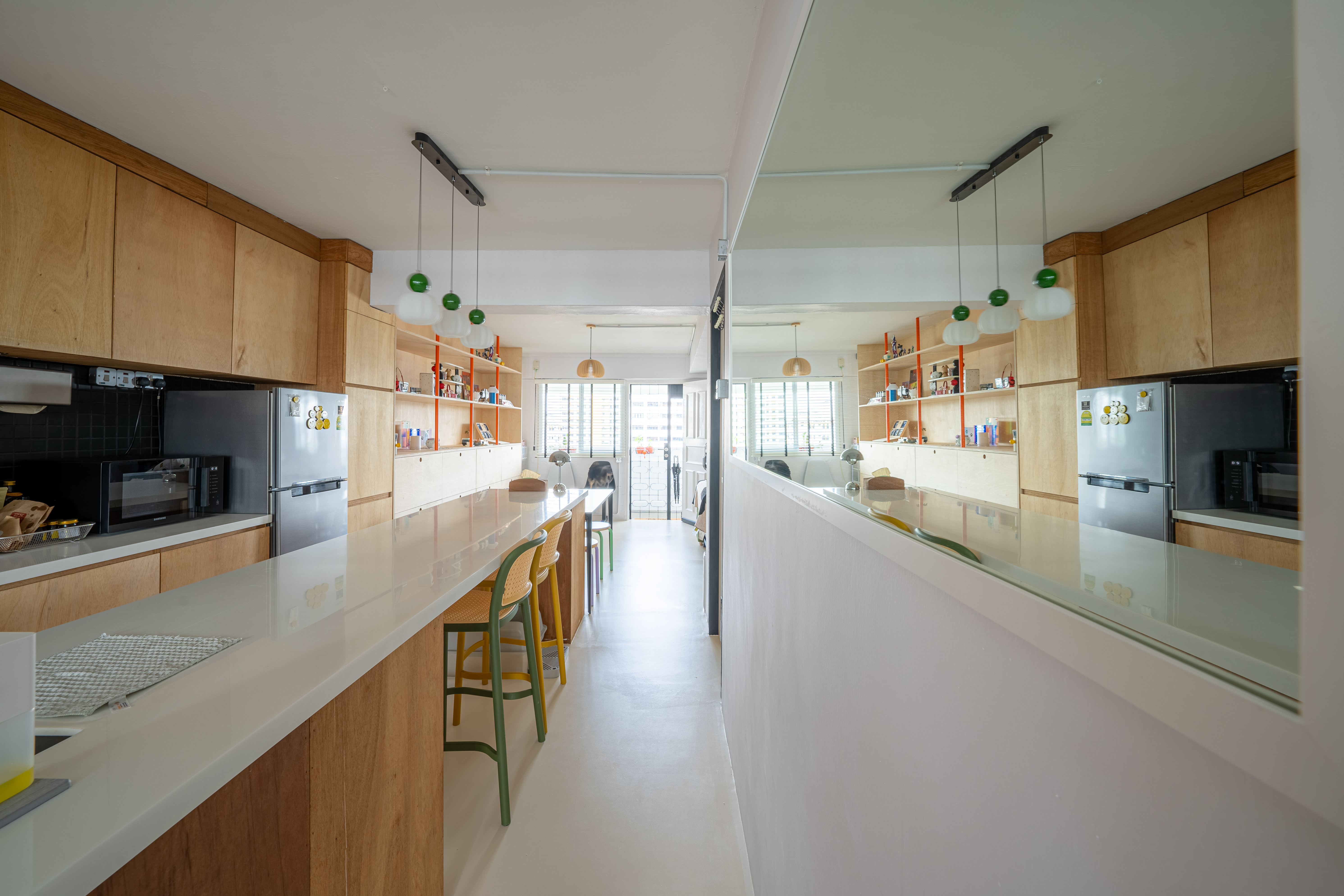 Our open kitchen concept - The plywood pantry. - Wooden kitchen cabinets, modern kitchen design, white countertops, stainless