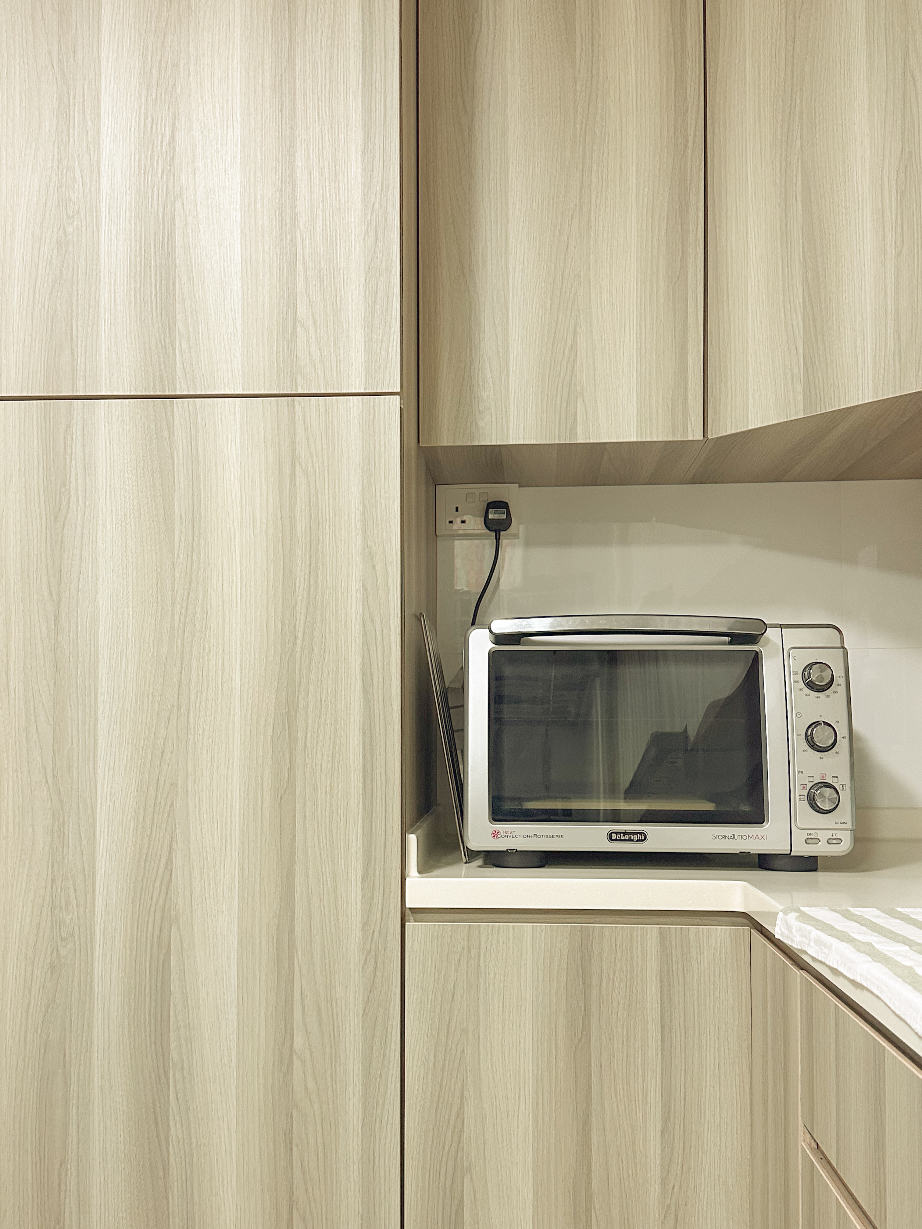 Living in Shared Spaces | Long Kitchen Design of a 5RM Resale - Wooden kitchen cabinets, modern appliances, microwave oven