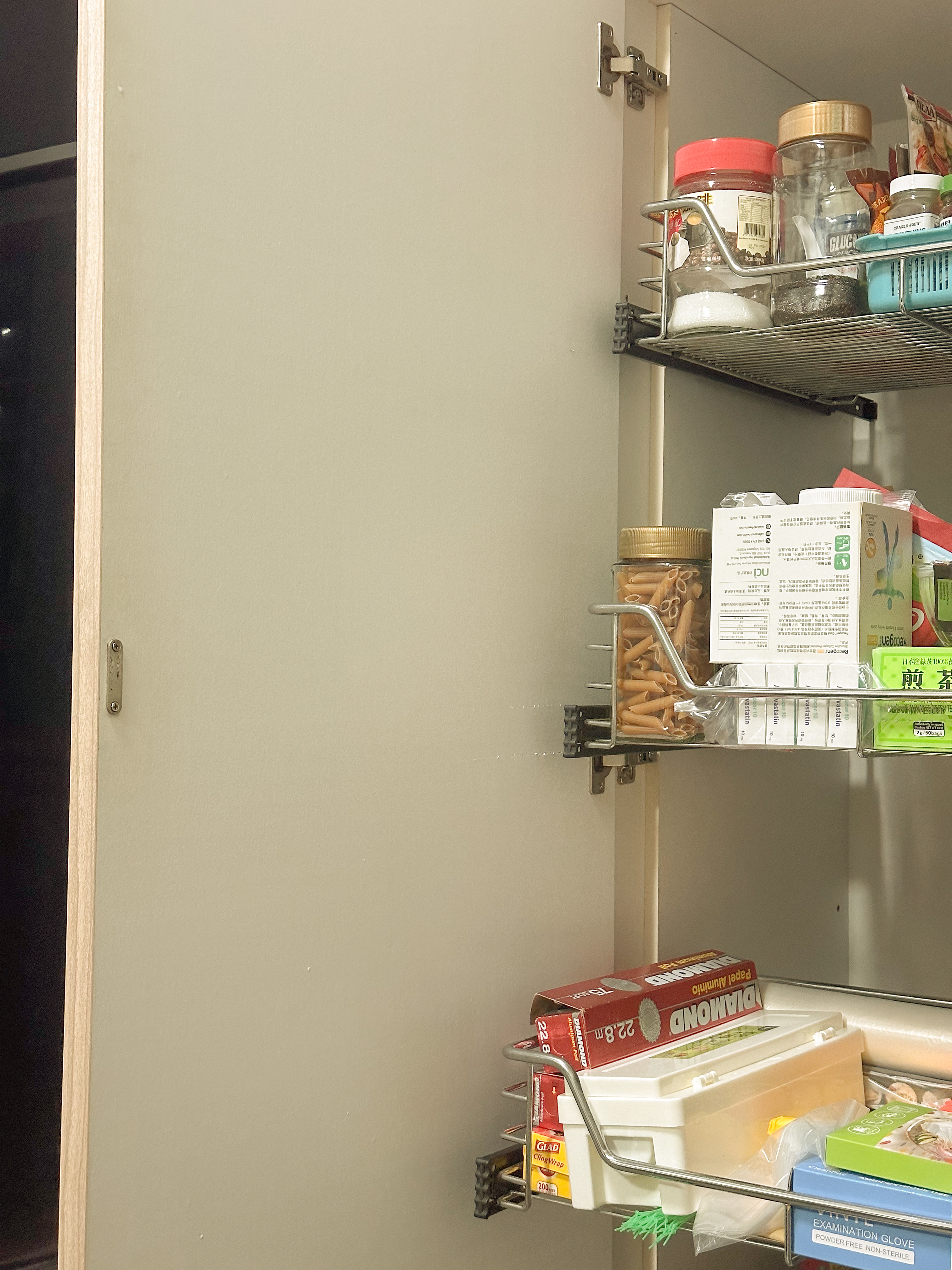 Living in Shared Spaces | Long Kitchen Design of a 5RM Resale - shelf, pantry, kitchen cabinet, storage, pantry shelves, food