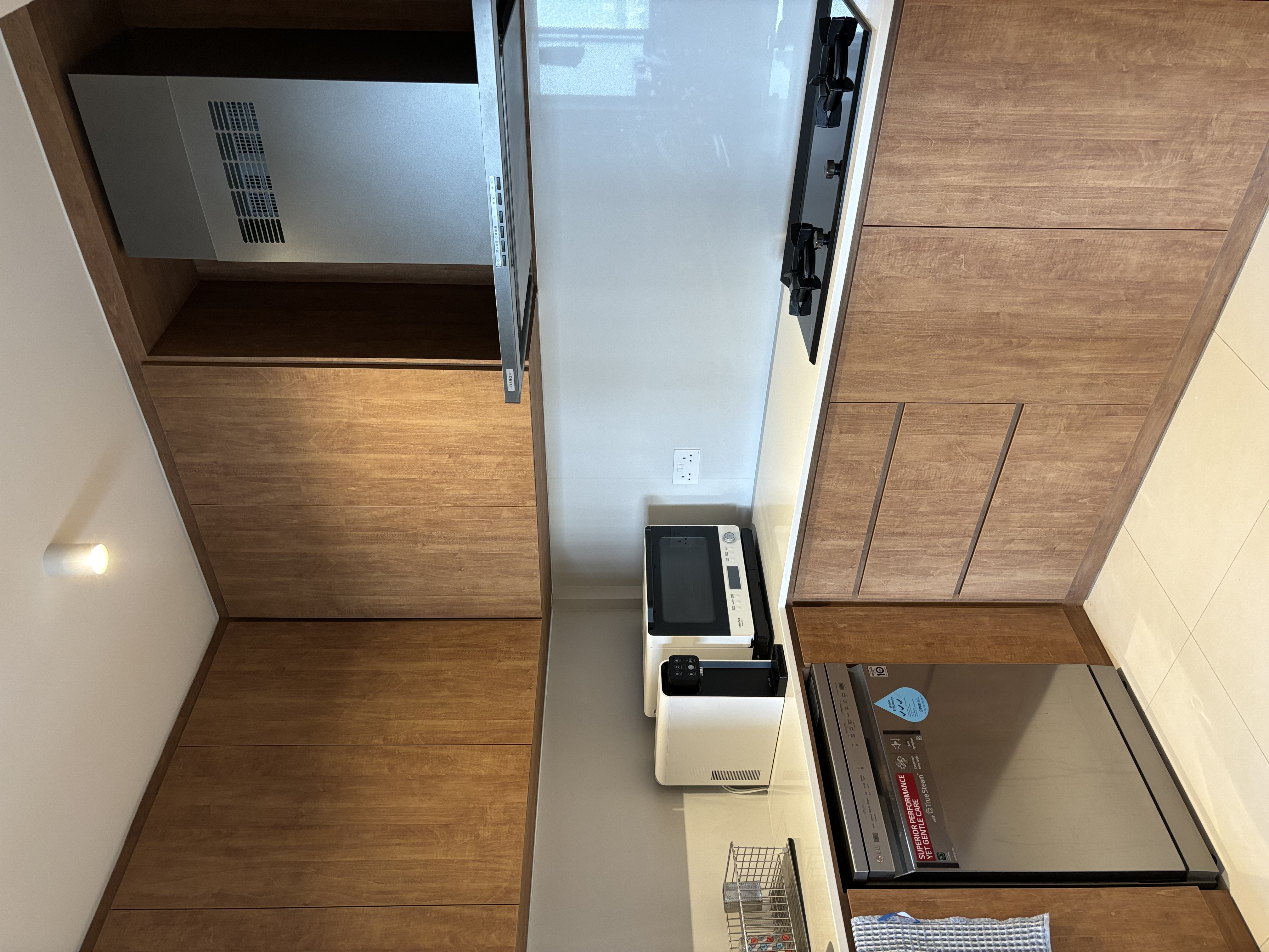 Kitchen: Wooden Open Concept in a 4-rm BTO - Wooden cabinetry, modern design, compact space, sleek appliances, built-in