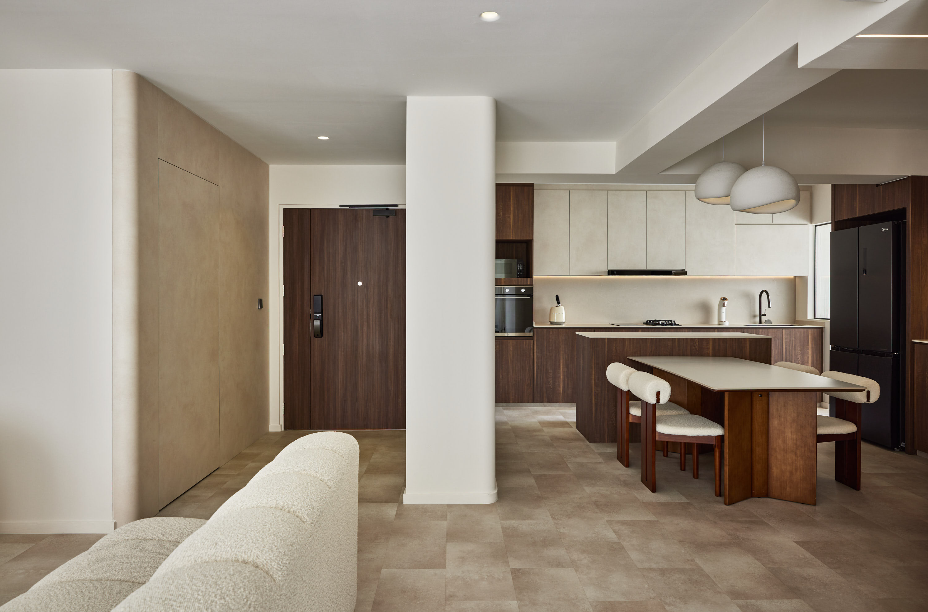 The One With The $80K Glow-Up: Our Modern-Minimalist 5-Room HDB 🏡 - Modern kitchen with beige and brown tones, sleek design