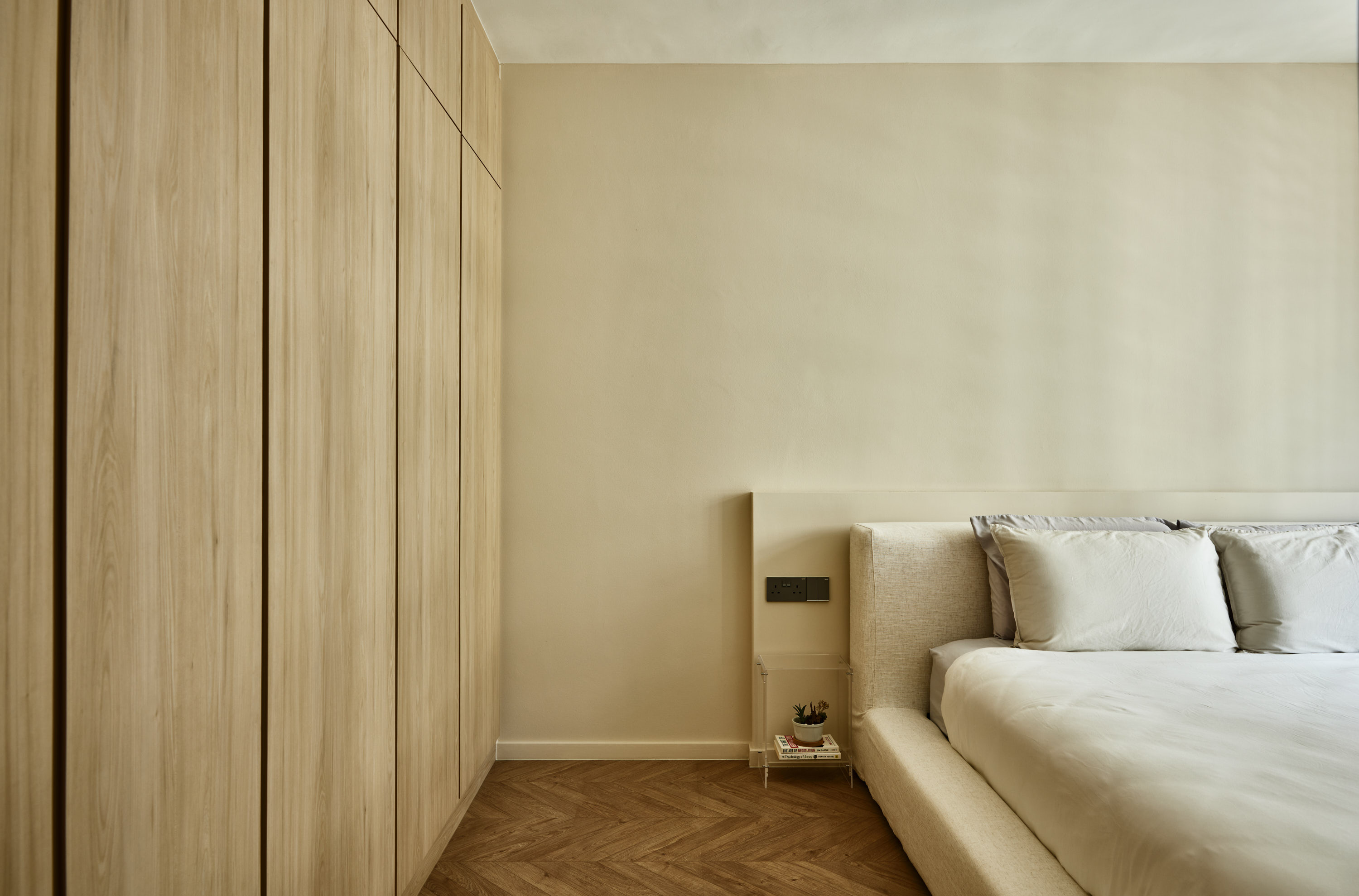 The One With The $80K Glow-Up: Our Modern-Minimalist 5-Room HDB 🏡 - Wooden wardrobe, beige wall, minimalist design, light