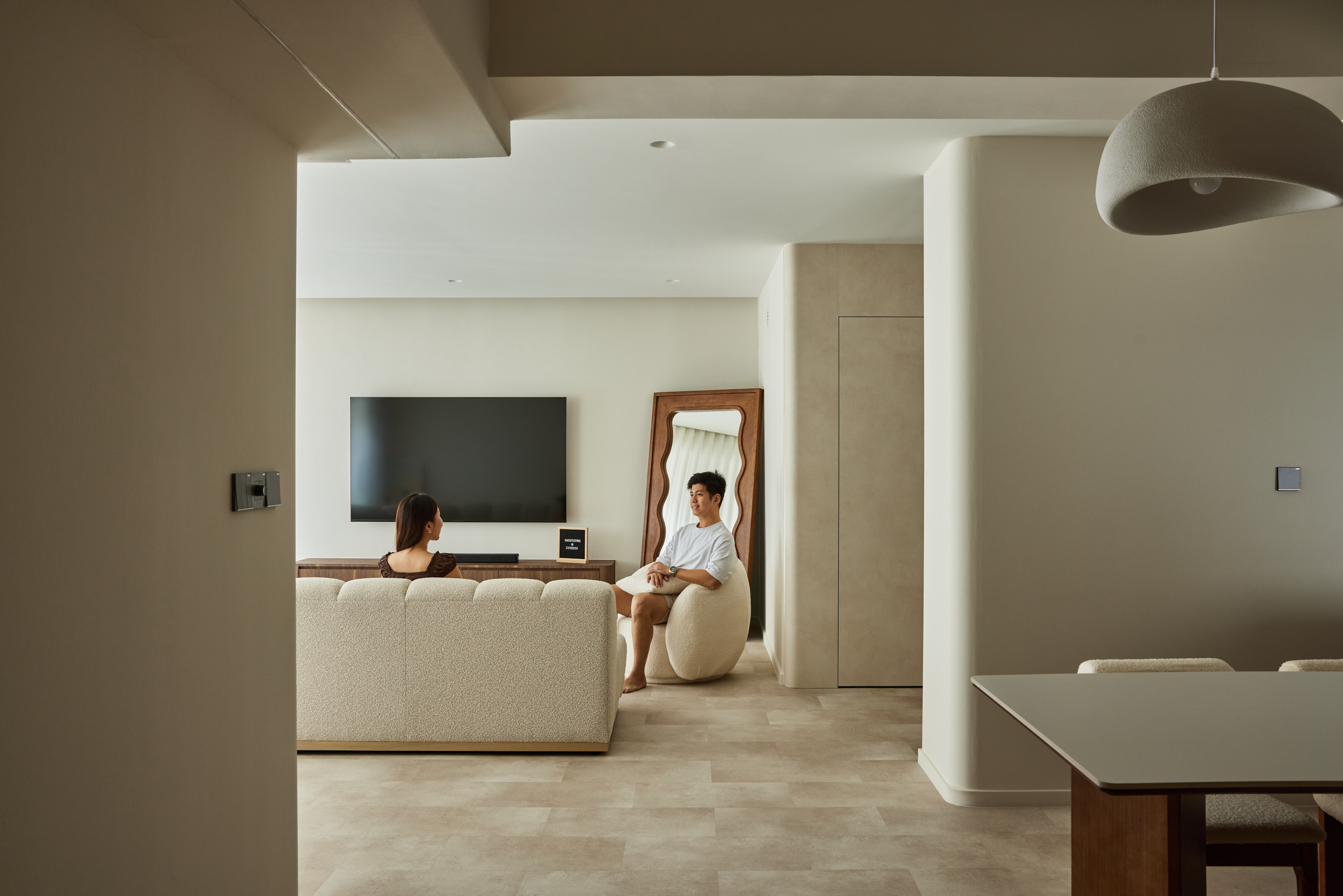 The One With The $80K Glow-Up: Our Modern-Minimalist 5-Room HDB 🏡 - Modern minimalist living room, beige sectional sofa